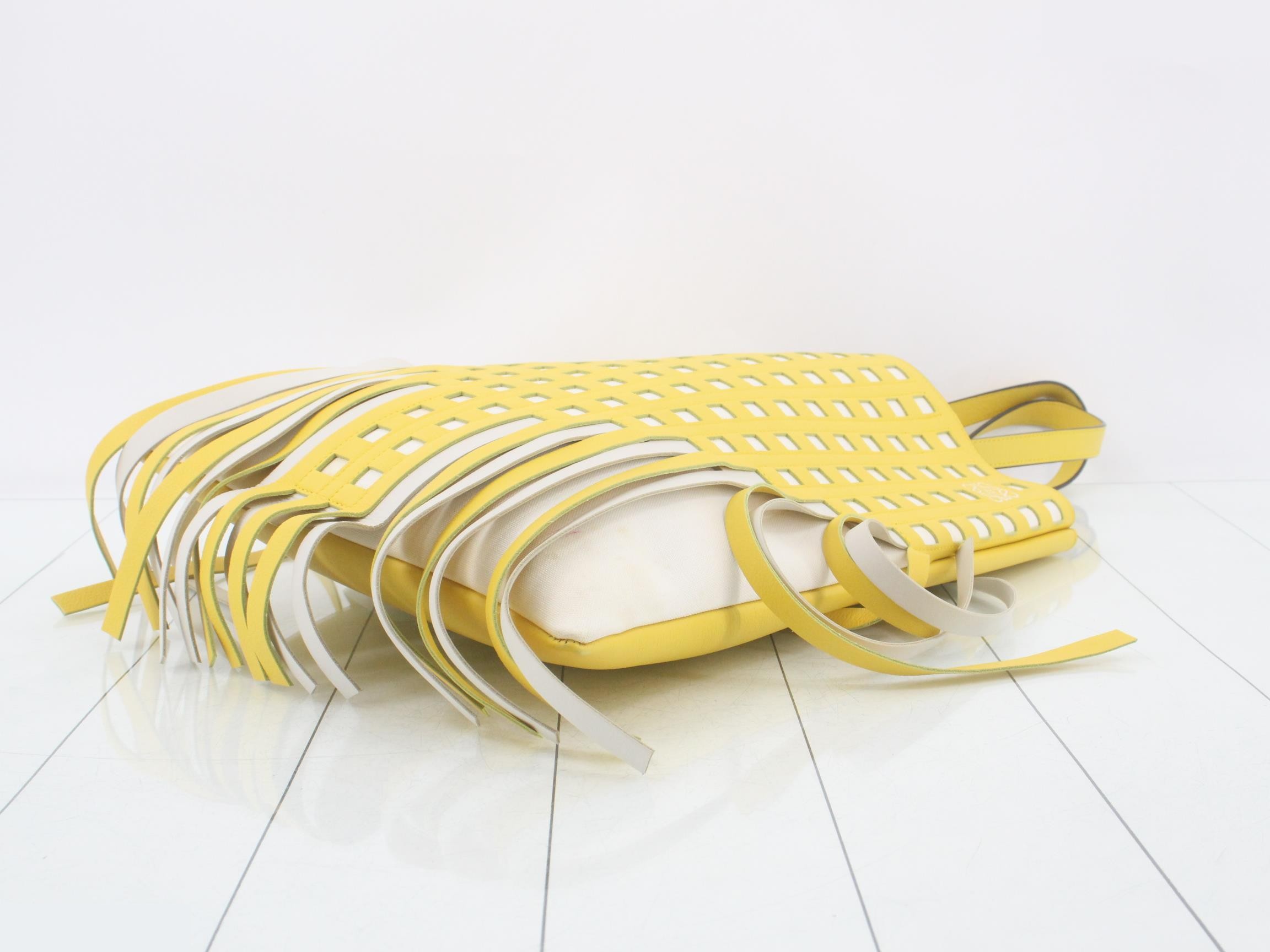 Fringe tote bag, calfskin, yellow canvas — view 6