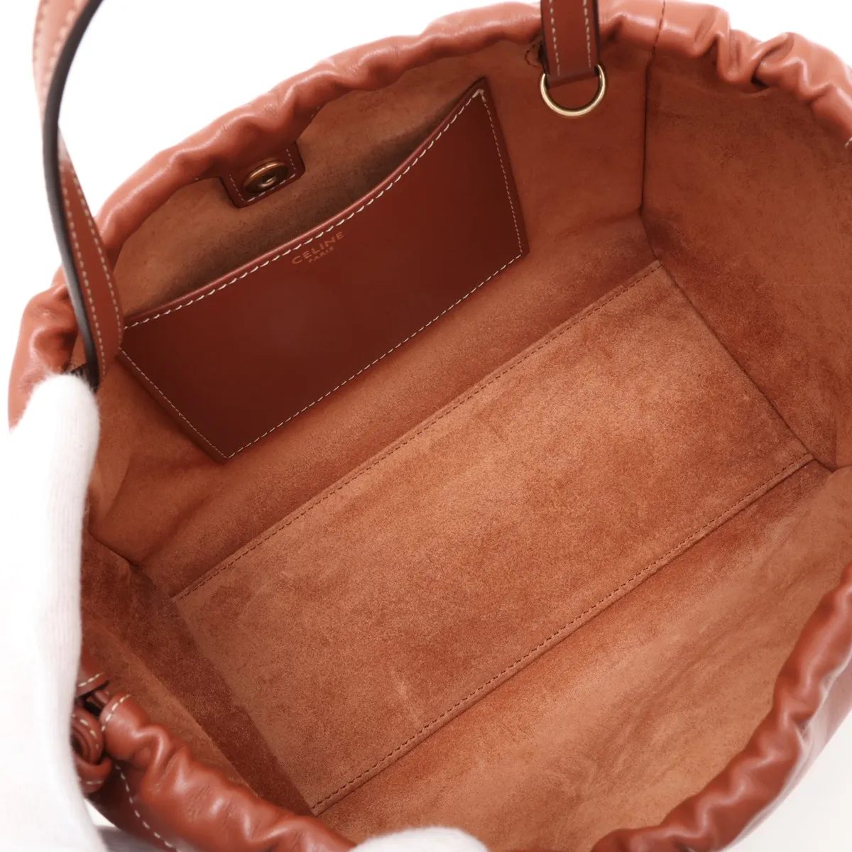 Small Cabas Drawstring Cuir Triomphe Leather 2-Way Handbag Brown — view 8