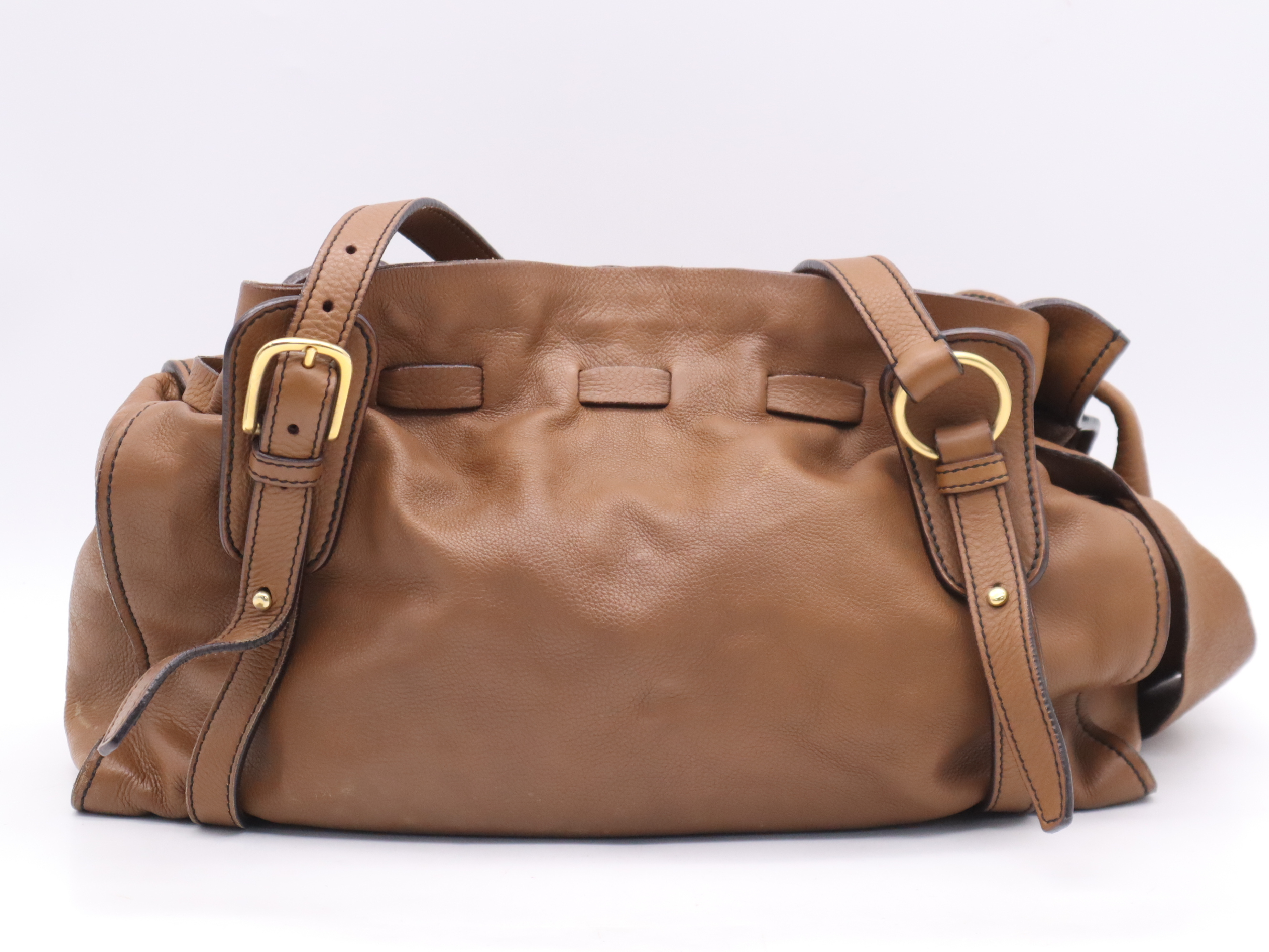 Leather Shoulder Bag, Brown, Gold Hardware — view 2