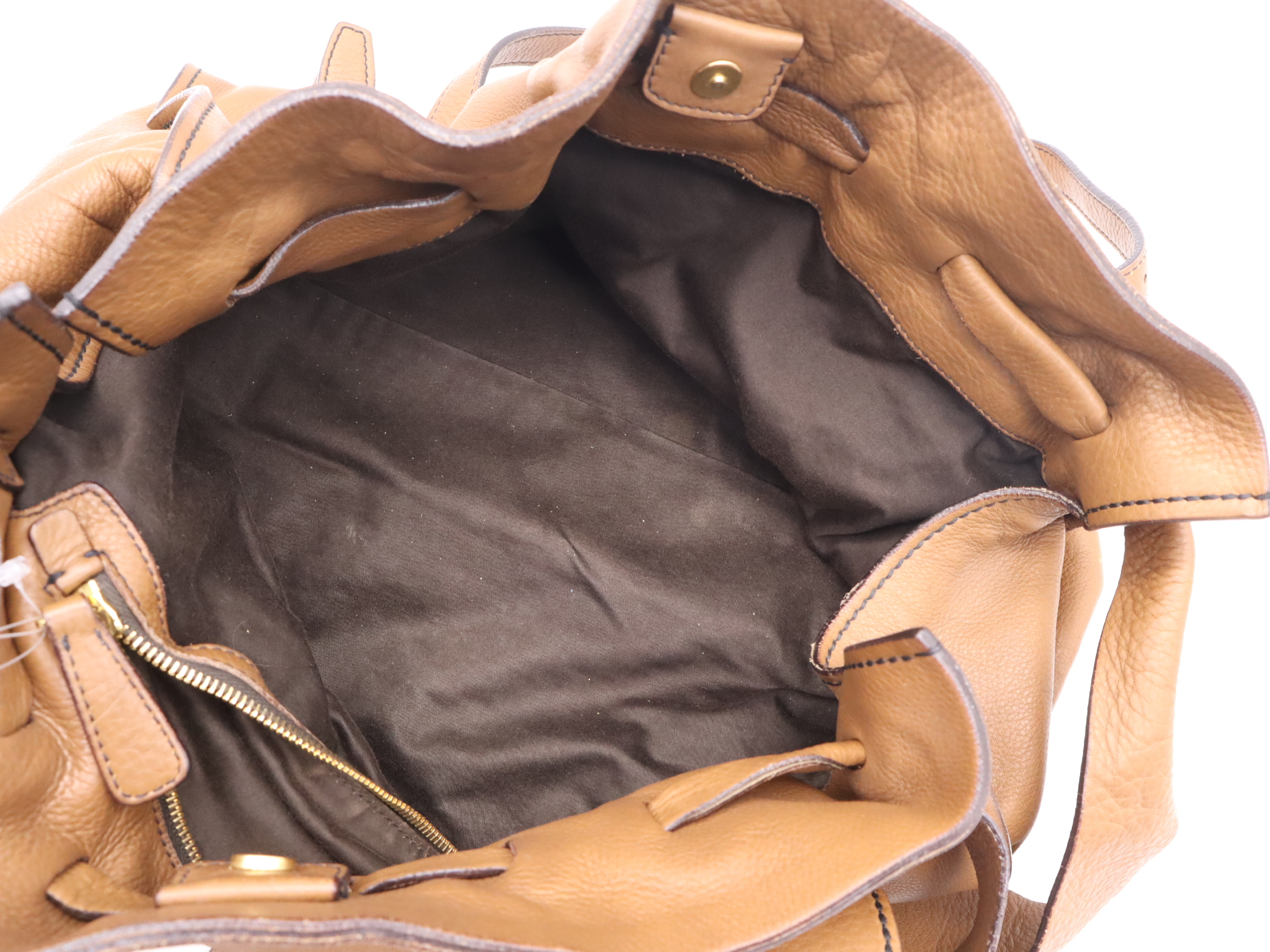 Leather Shoulder Bag, Brown, Gold Hardware — view 12