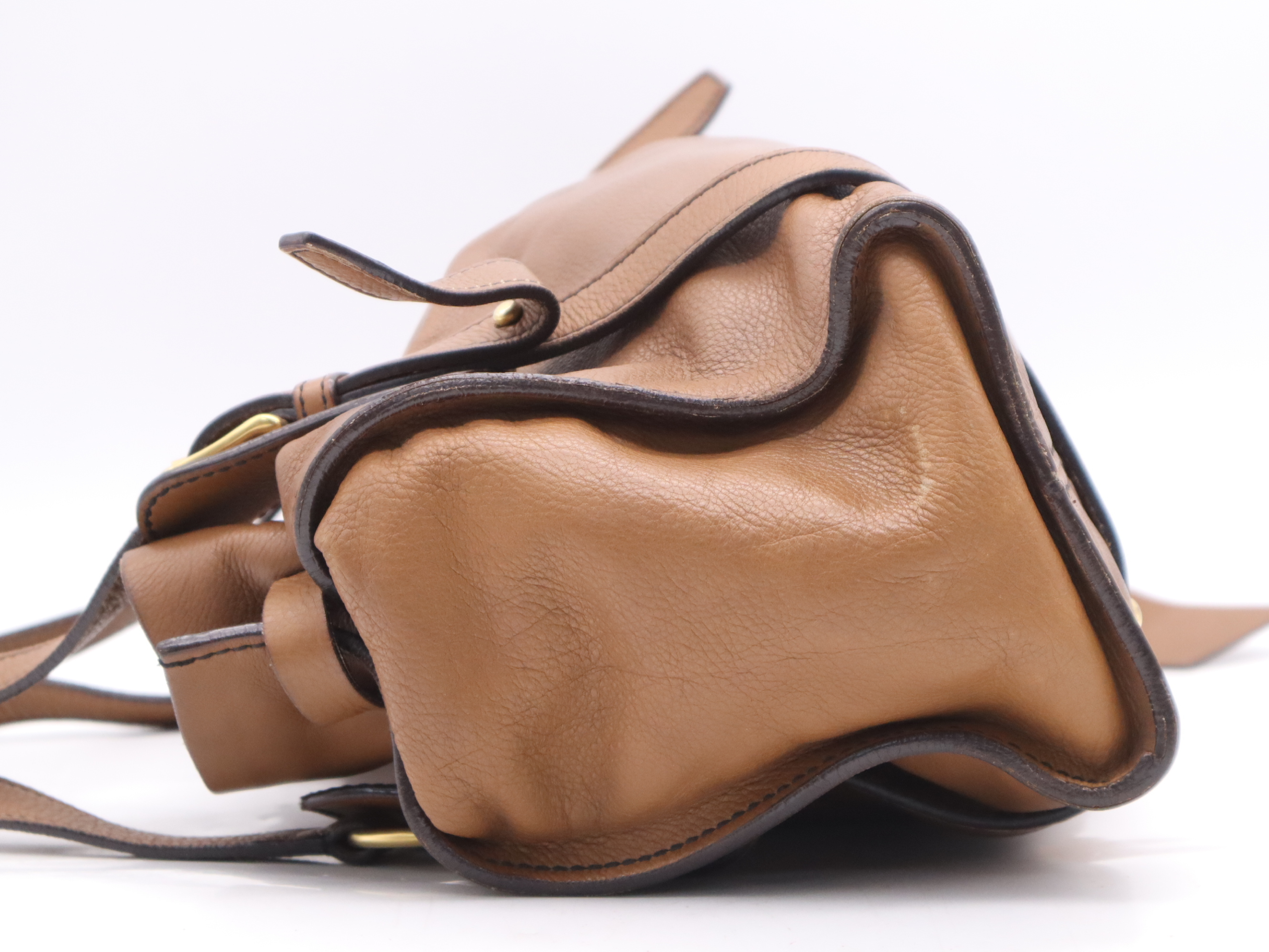 Leather Shoulder Bag, Brown, Gold Hardware — view 3