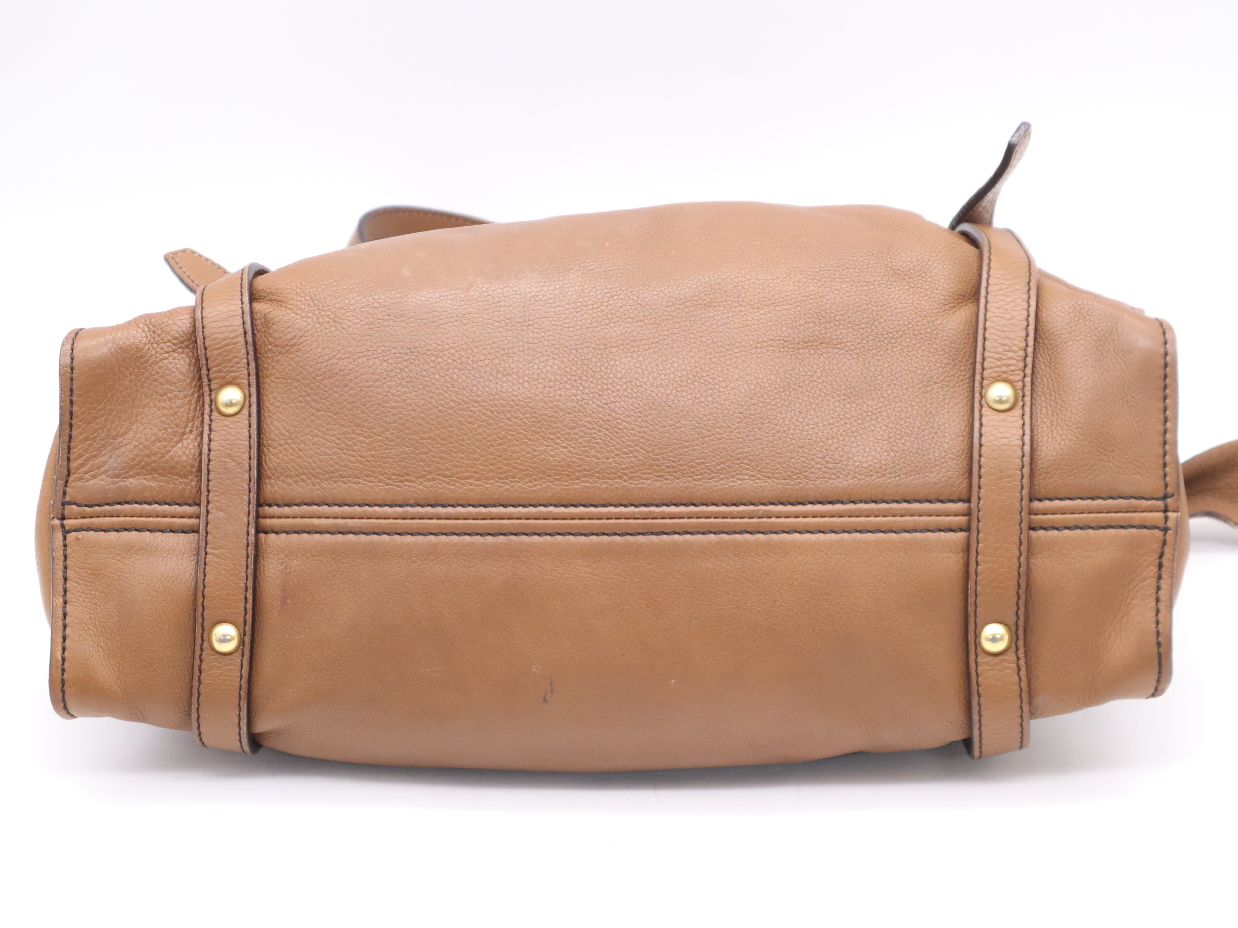 Leather Shoulder Bag, Brown, Gold Hardware — view 4