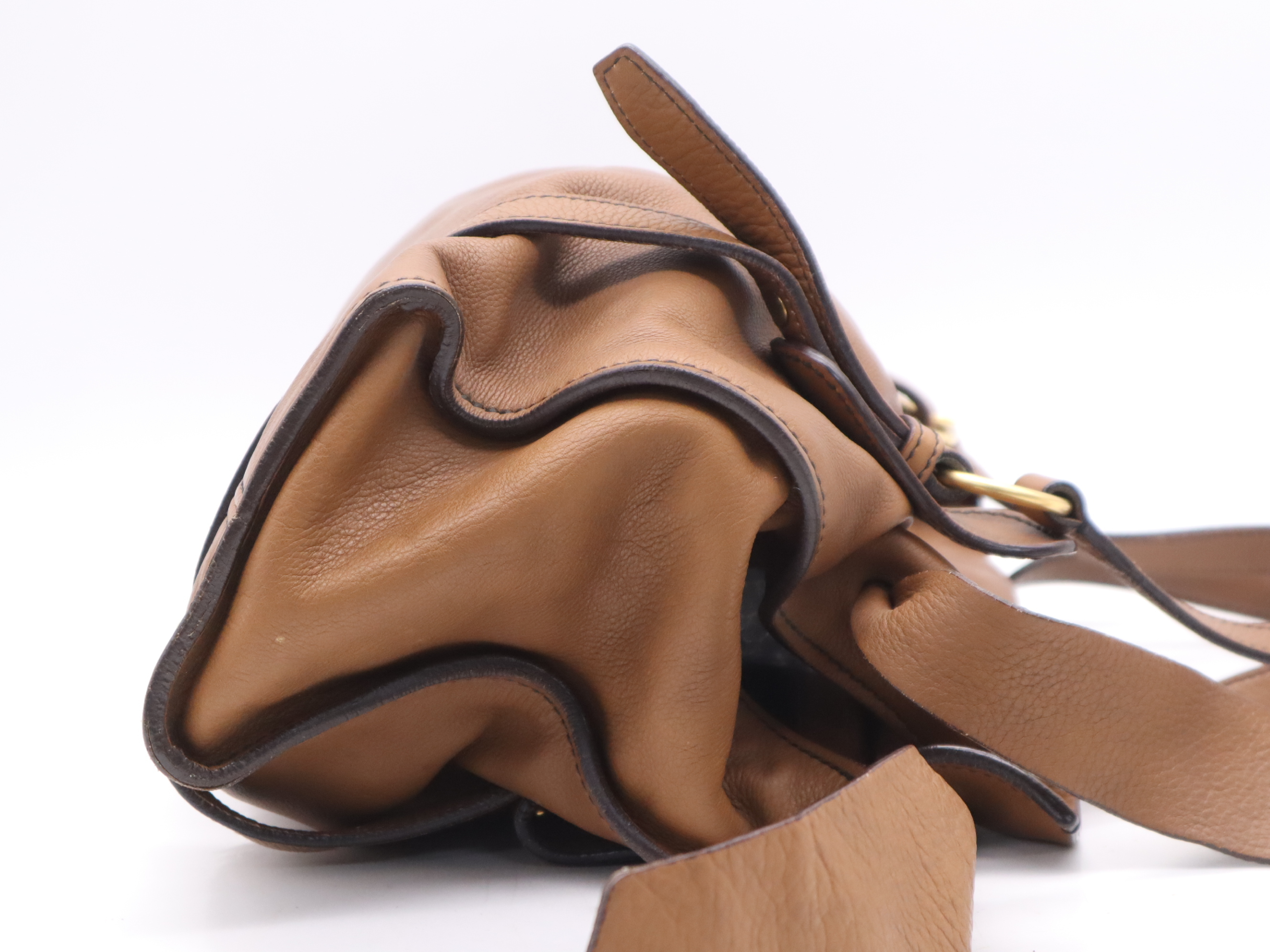 Leather Shoulder Bag, Brown, Gold Hardware — view 5