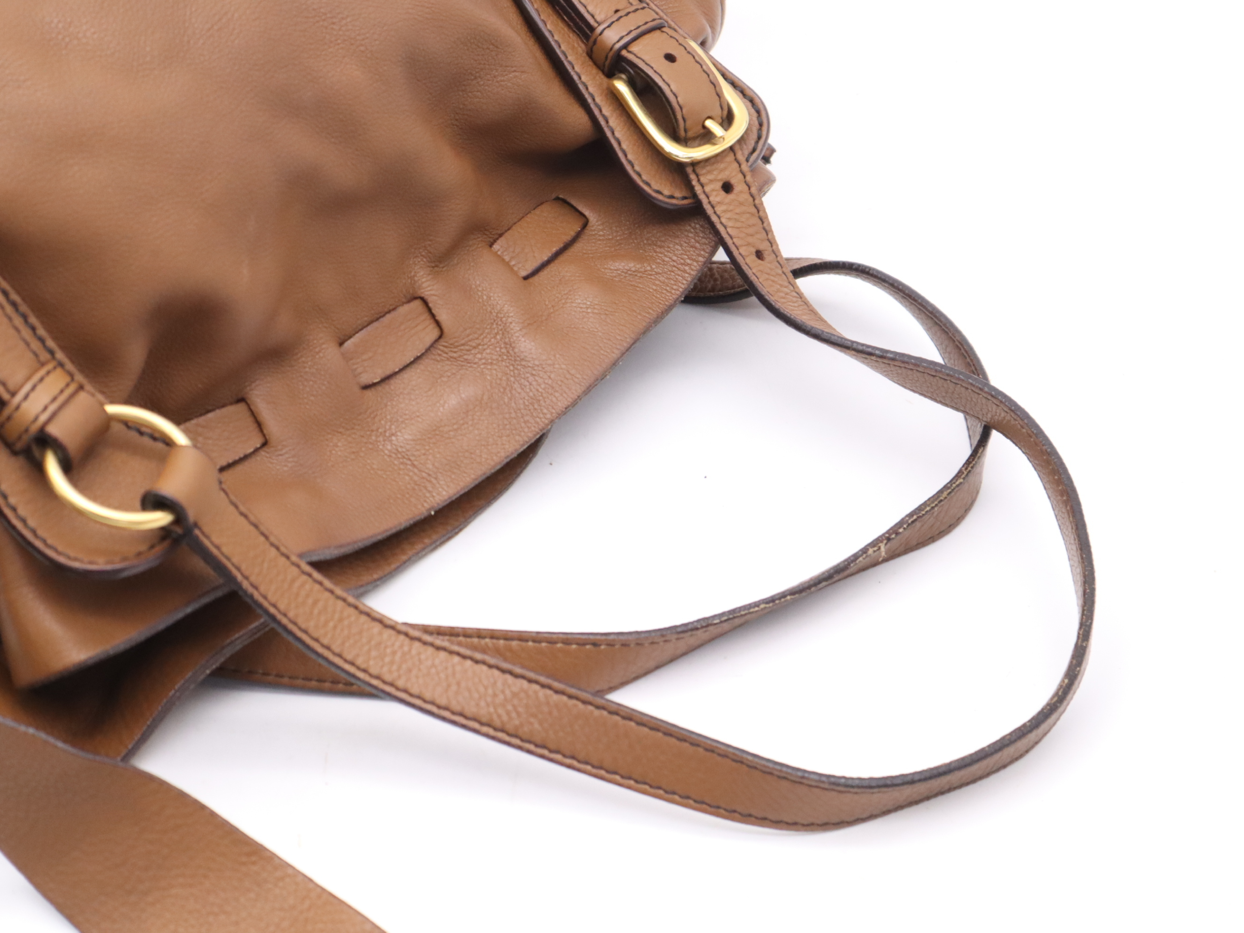 Leather Shoulder Bag, Brown, Gold Hardware — view 6