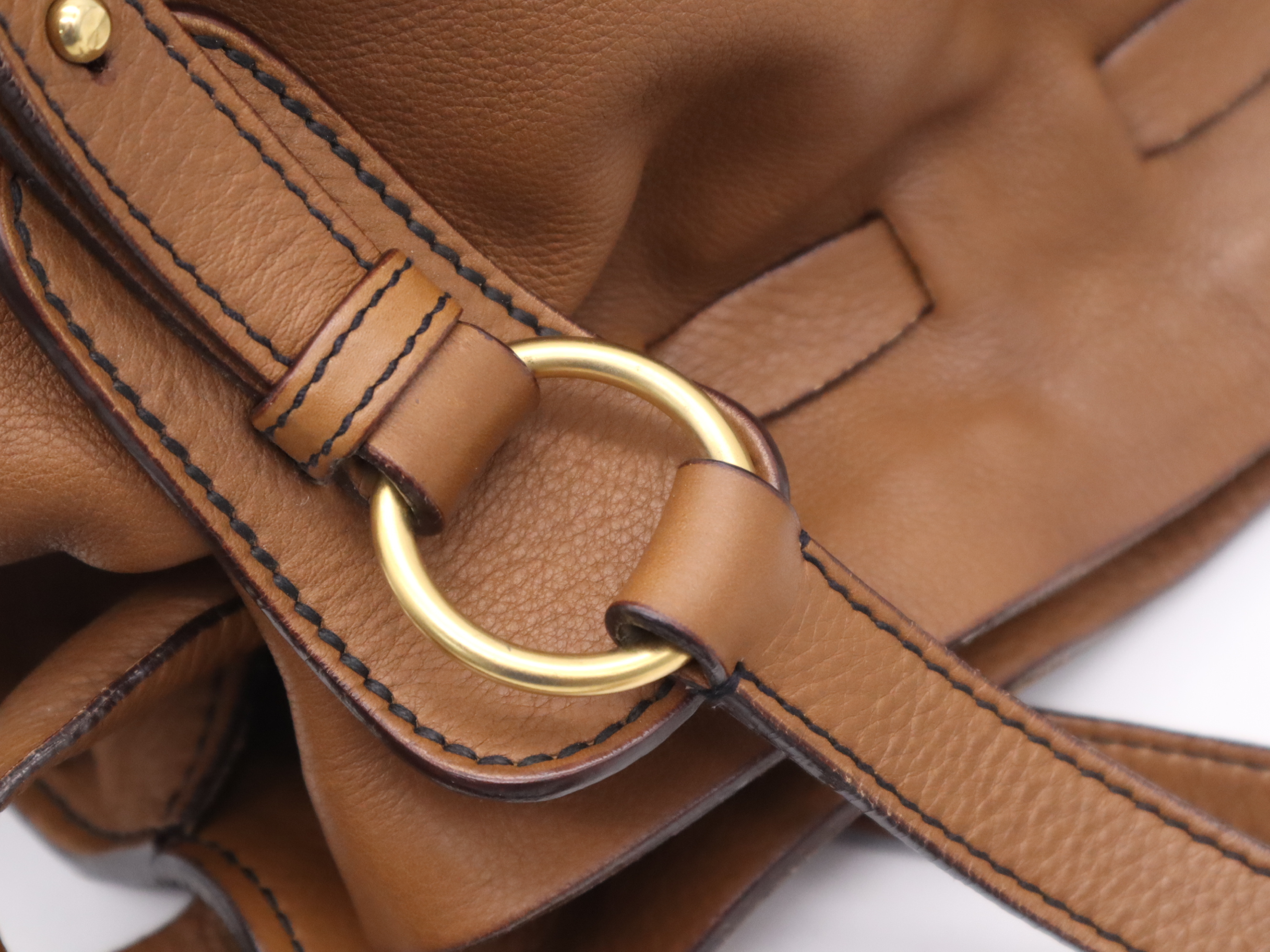 Leather Shoulder Bag, Brown, Gold Hardware — view 7