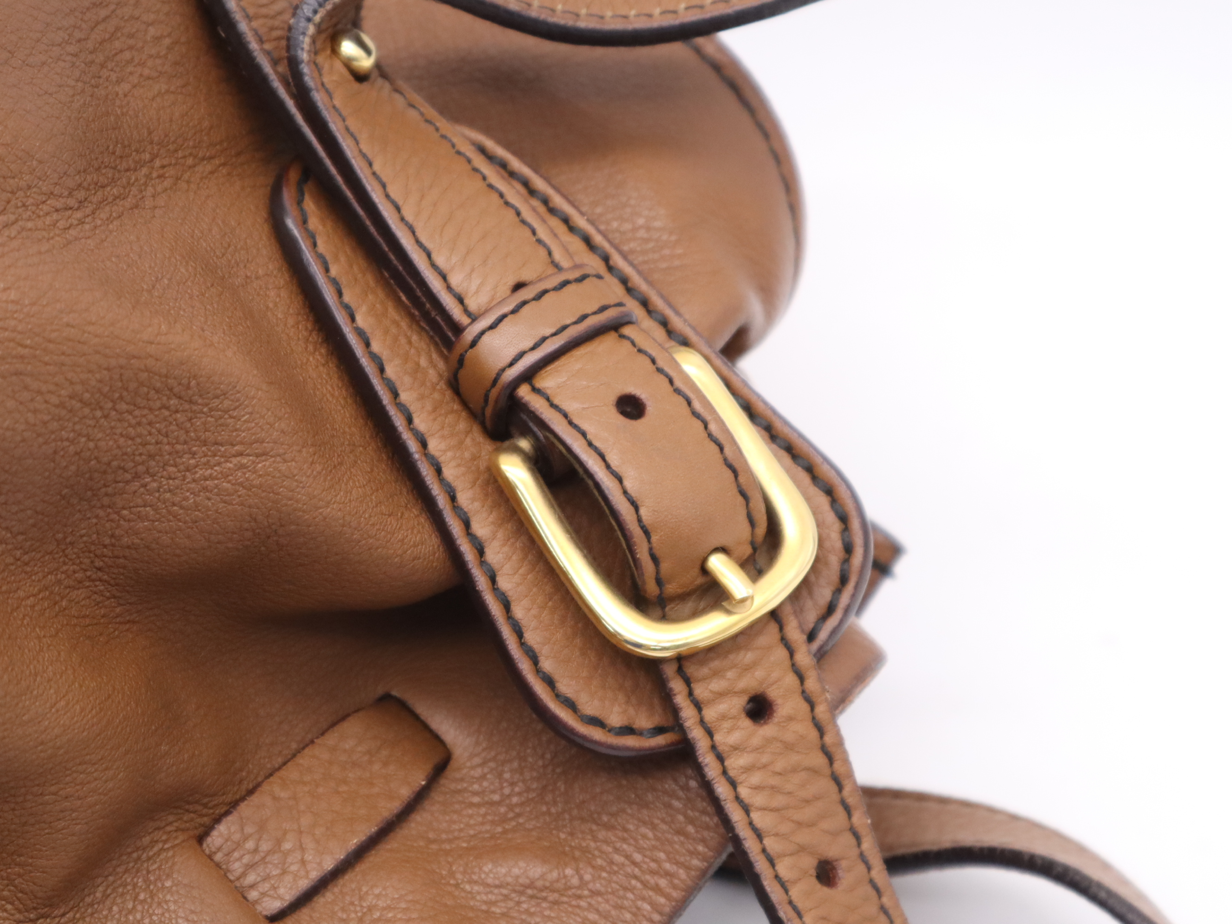 Leather Shoulder Bag, Brown, Gold Hardware — view 8