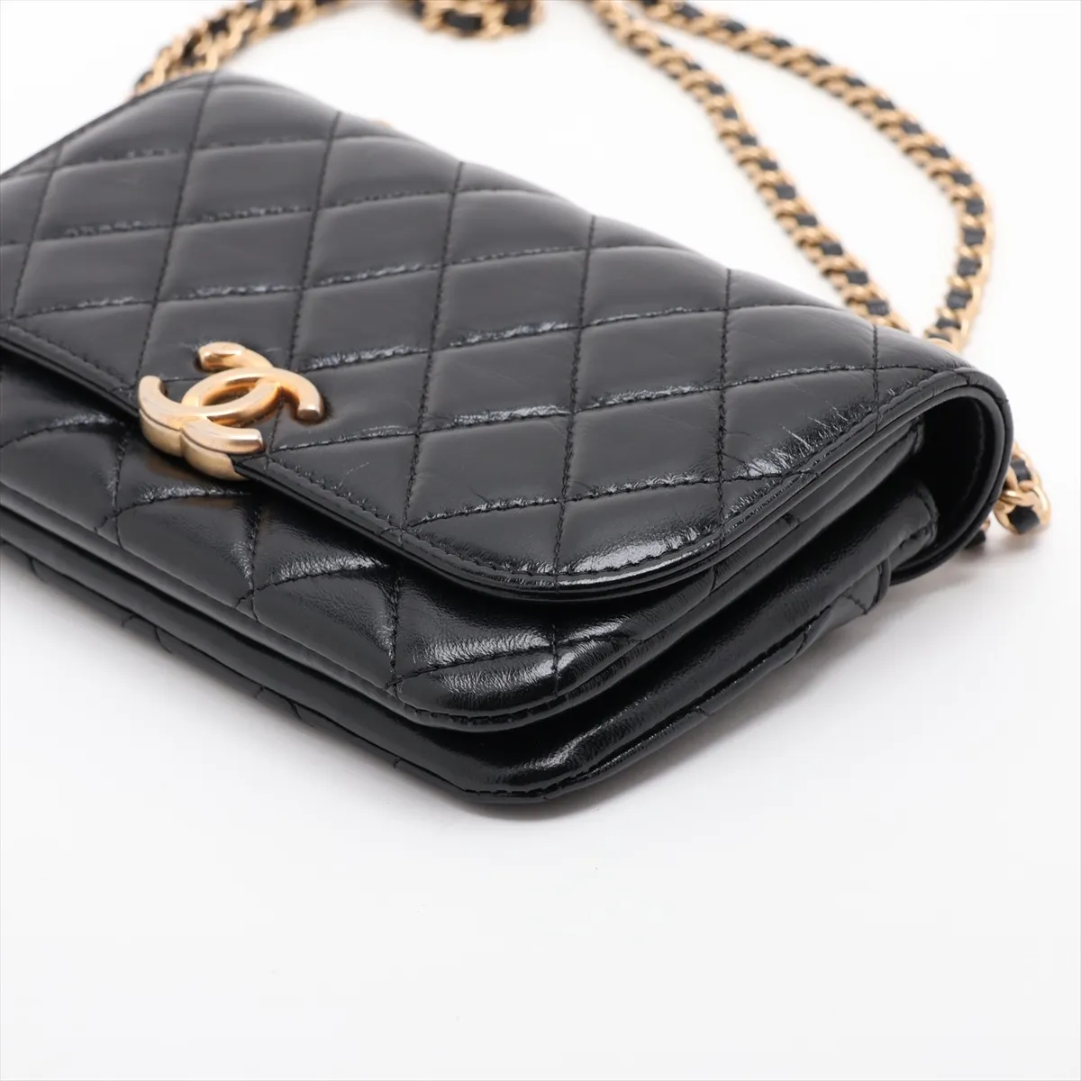 Matelassé Lambskin Chain Shoulder Bag, Black with Gold Hardware, KT9G1204, Random Serial Number AP3373 — view 3