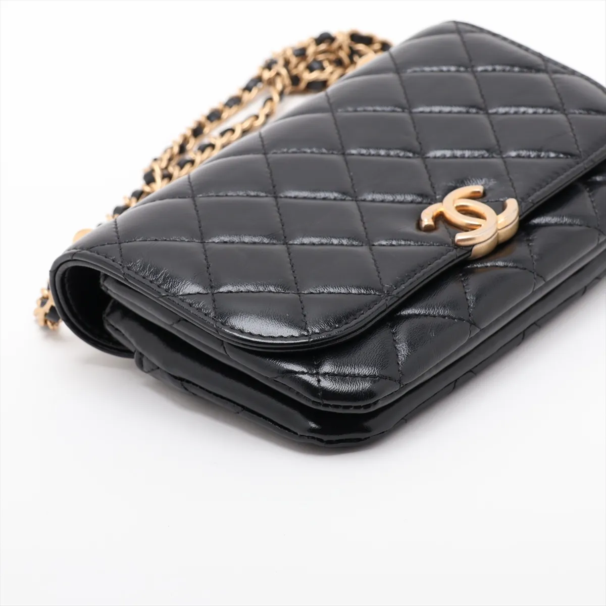 Matelassé Lambskin Chain Shoulder Bag, Black with Gold Hardware, KT9G1204, Random Serial Number AP3373 — view 4