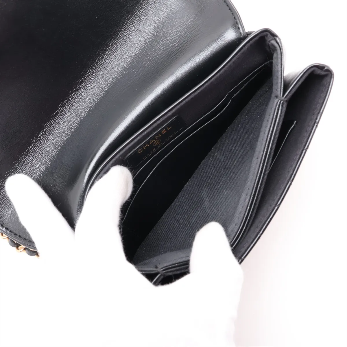 Matelassé Lambskin Chain Shoulder Bag, Black with Gold Hardware, KT9G1204, Random Serial Number AP3373 — view 8