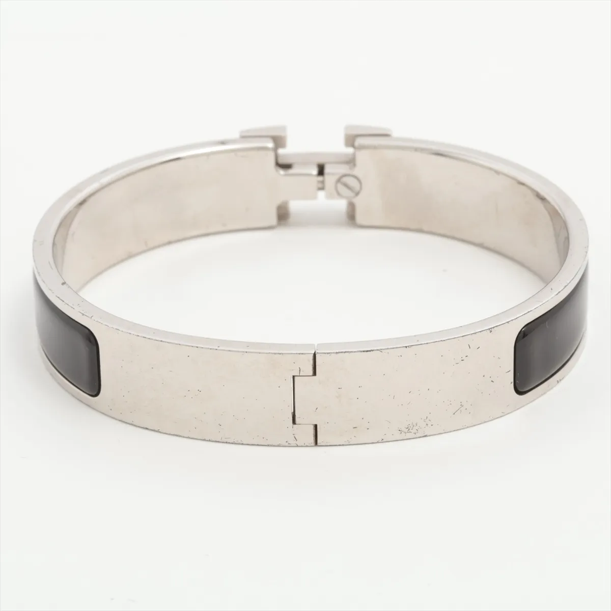 Click H Fan Bangle, Metal, Silver x Black, with dents, — view 2