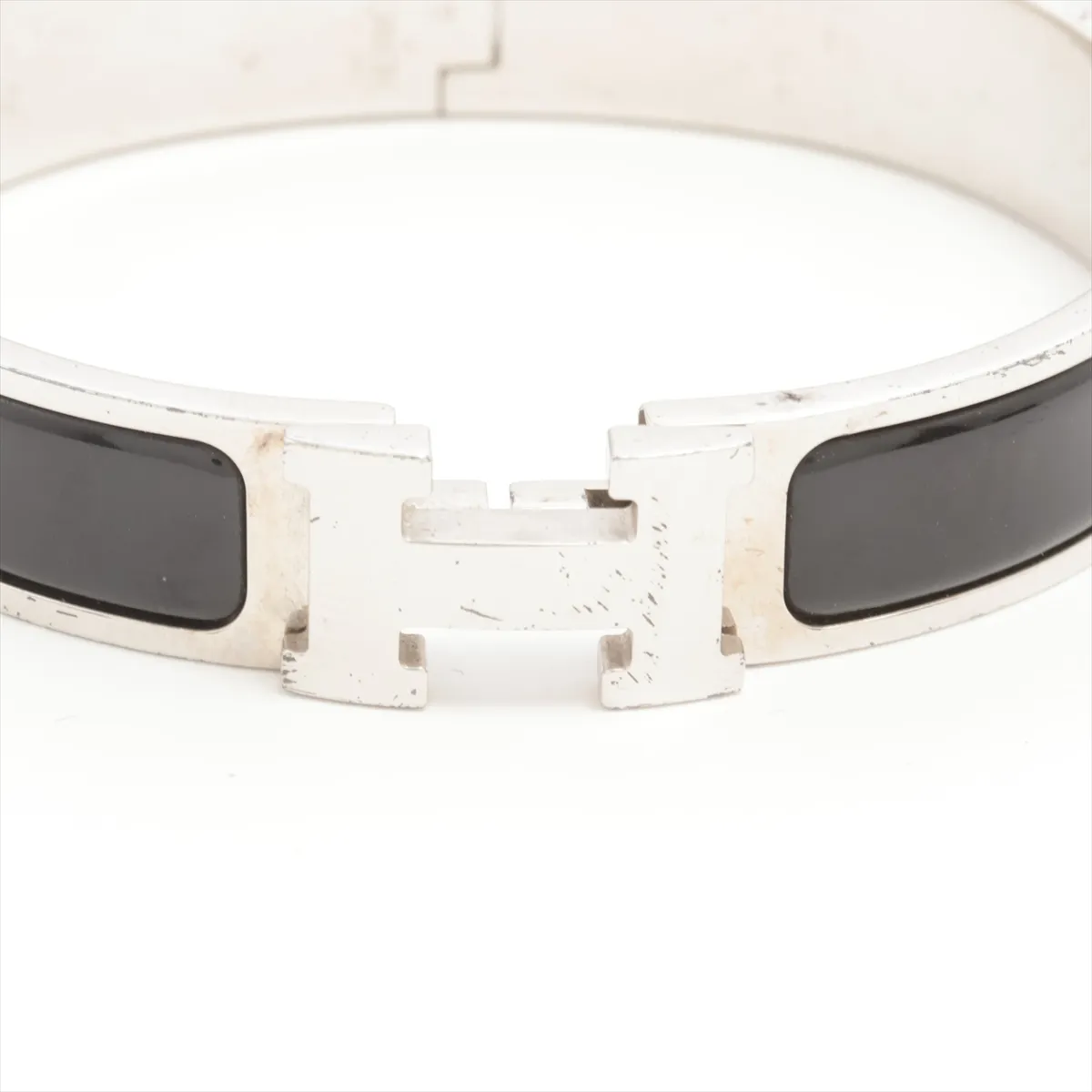 Click H Fan Bangle, Metal, Silver x Black, with dents, — view 3