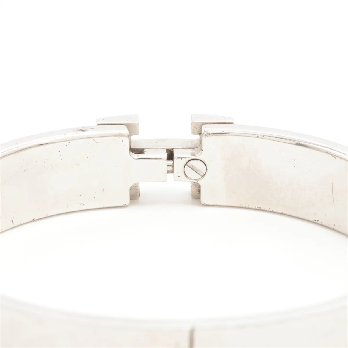 Click H Fan Bangle, Metal, Silver x Black, with dents, — view 4