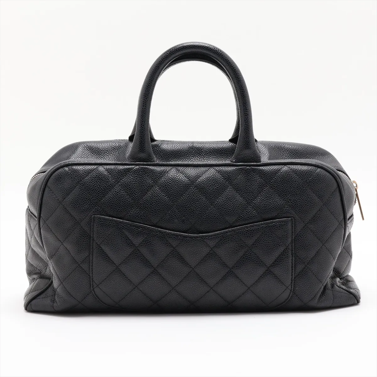 Matelassé Caviar Skin Handbag, Black with Gold Hardware — view 2