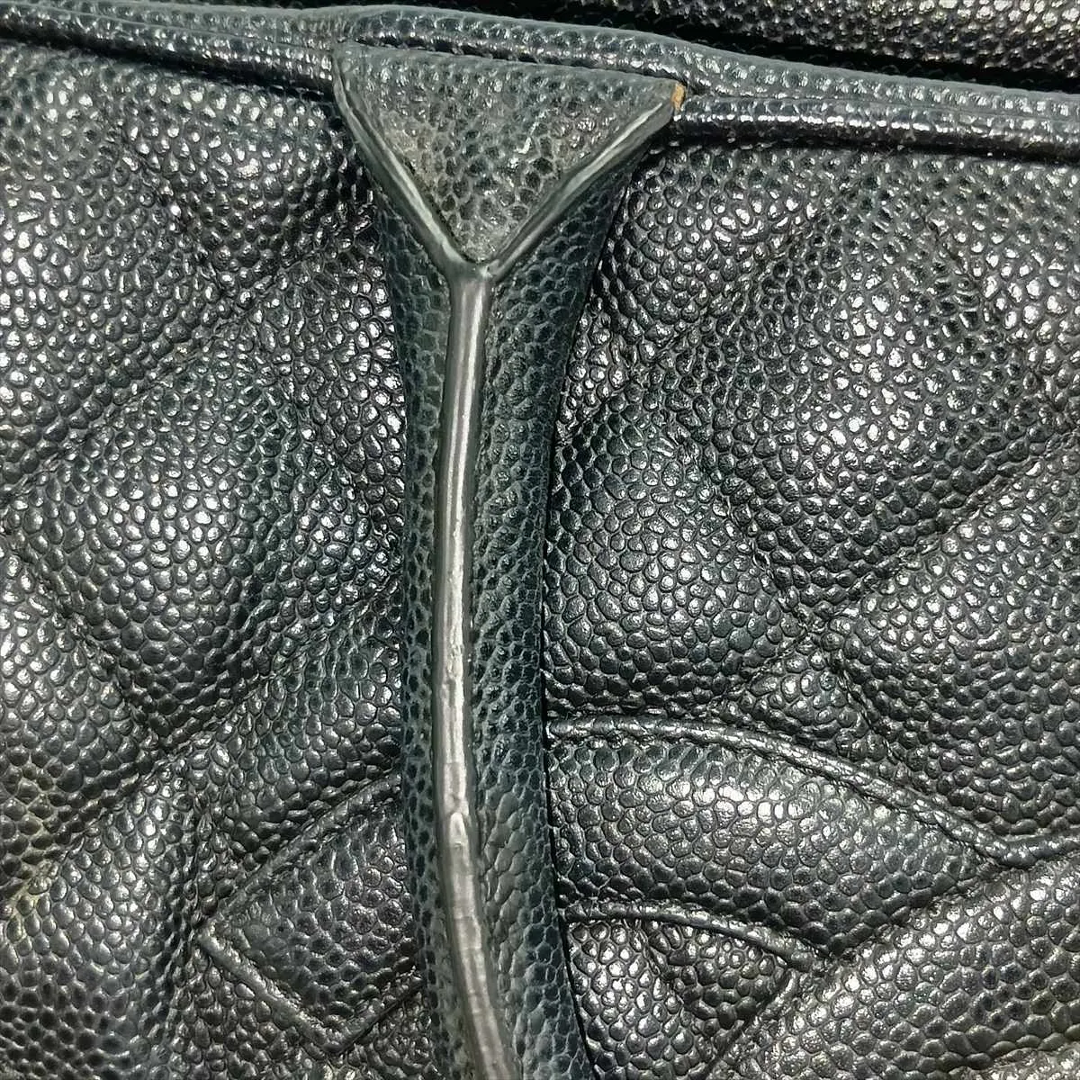 Matelassé Caviar Skin Handbag, Black with Gold Hardware — view 11