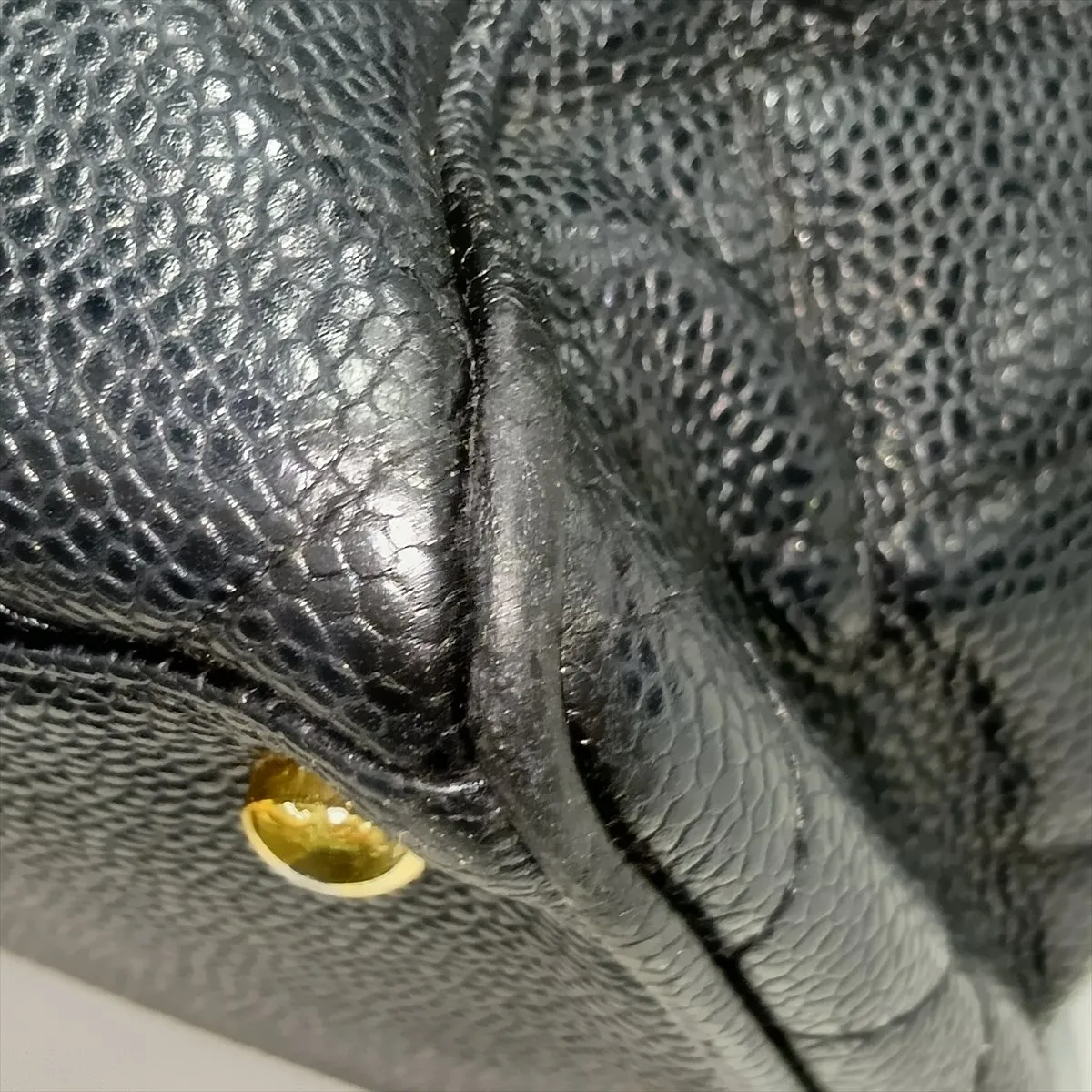 Matelassé Caviar Skin Handbag, Black with Gold Hardware — view 12