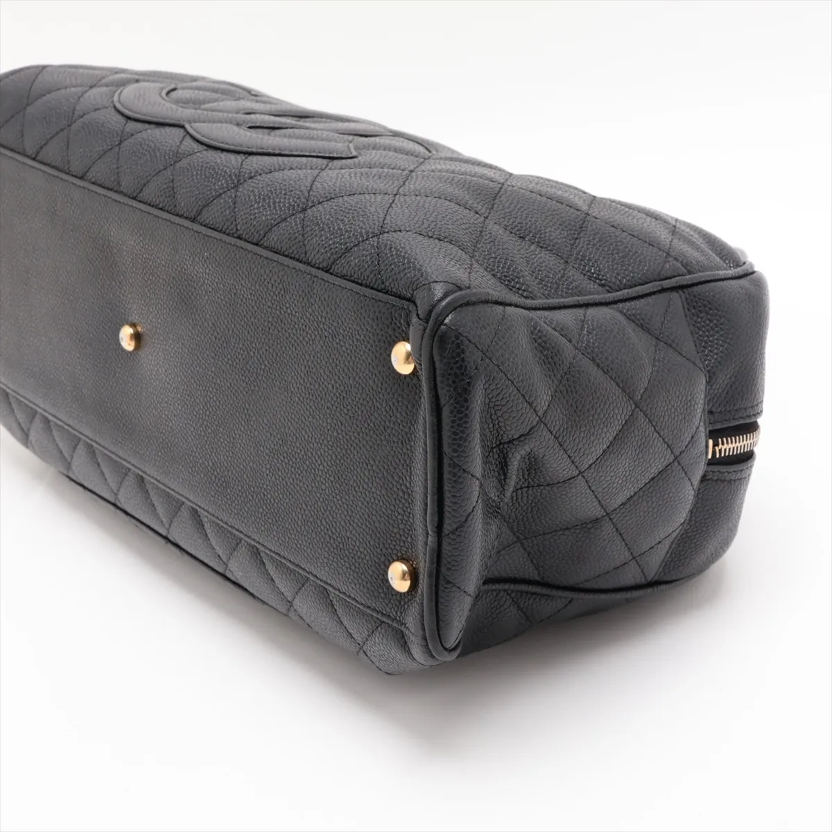 Matelassé Caviar Skin Handbag, Black with Gold Hardware — view 3