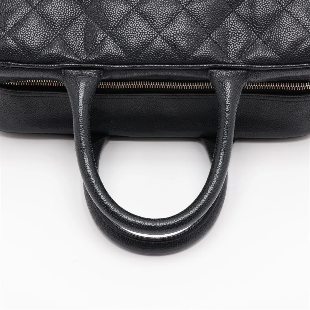 Matelassé Caviar Skin Handbag, Black with Gold Hardware — view 5