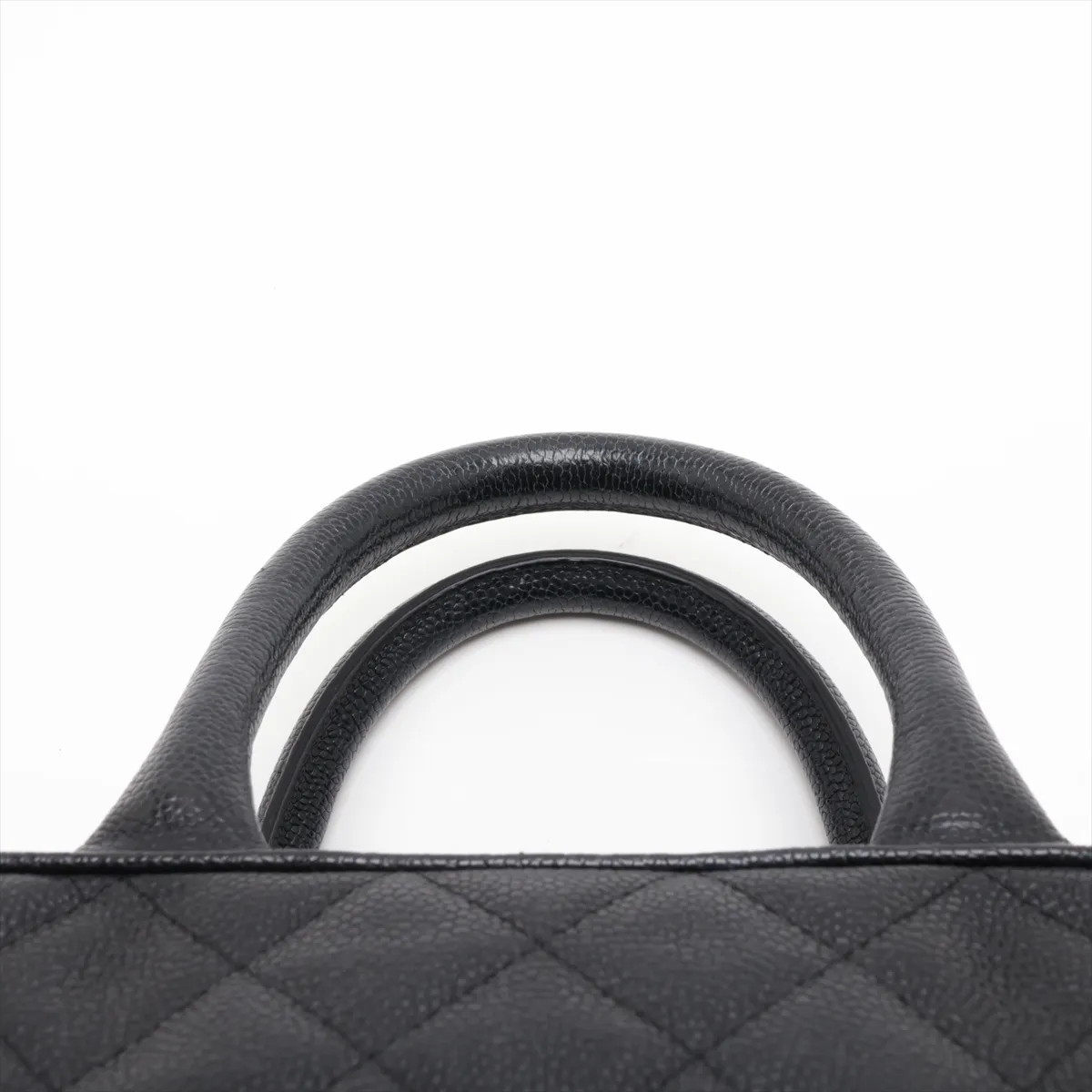 Matelassé Caviar Skin Handbag, Black with Gold Hardware — view 6