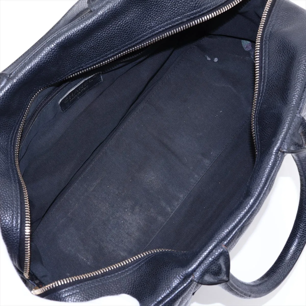 Matelassé Caviar Skin Handbag, Black with Gold Hardware — view 7