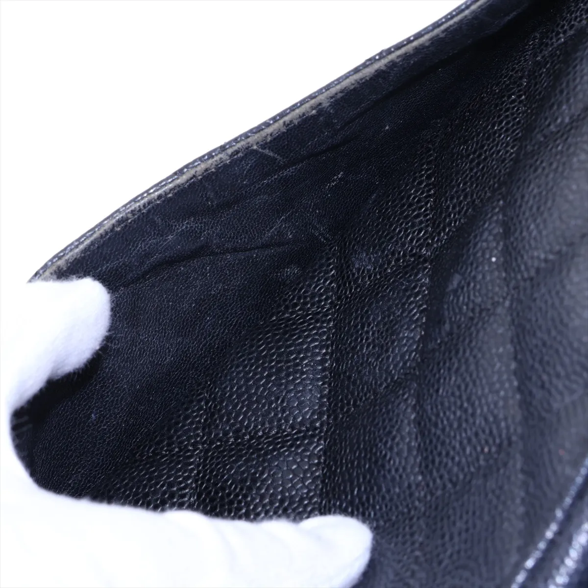 Matelassé Caviar Skin Handbag, Black with Gold Hardware — view 9