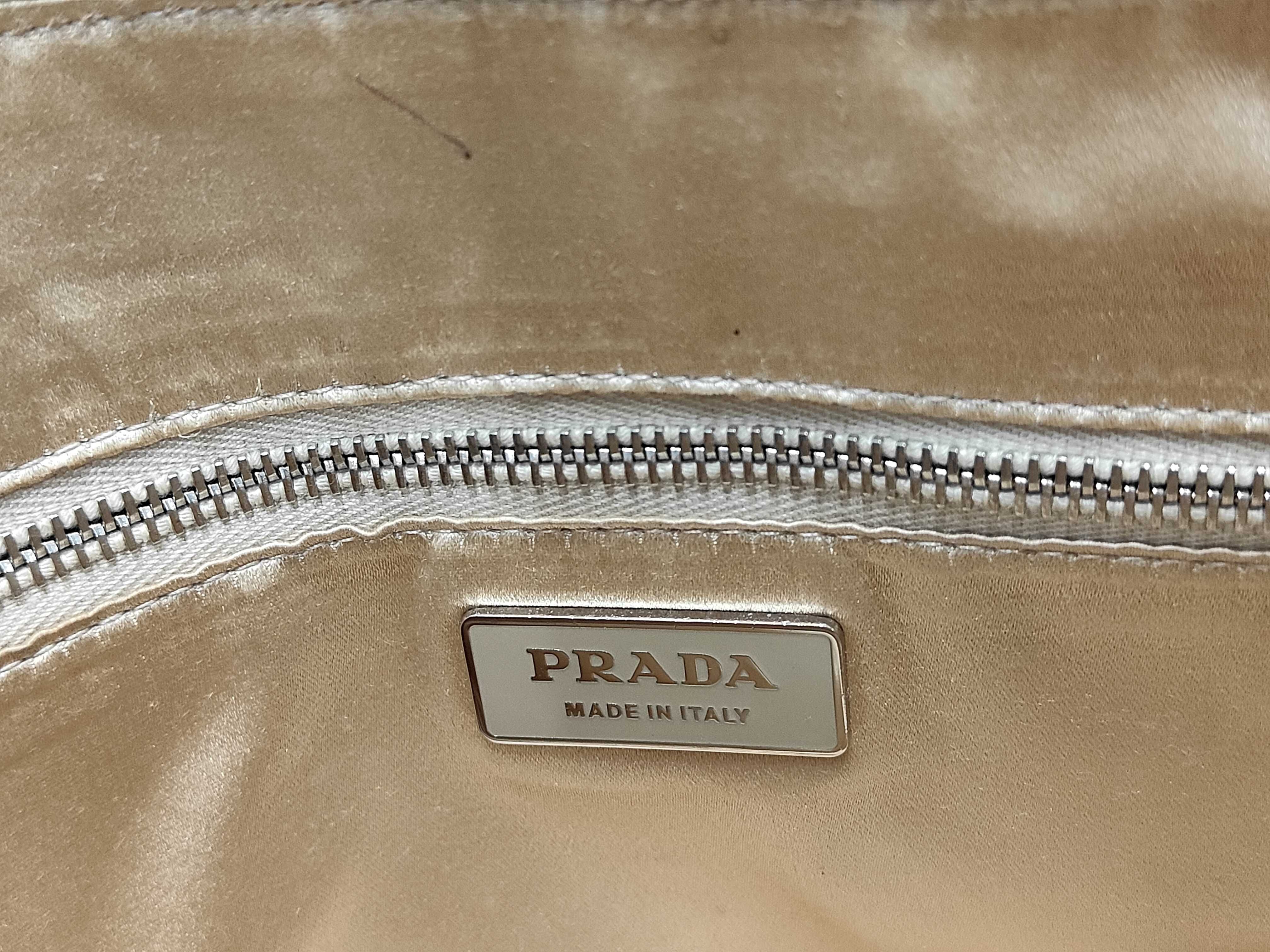 One-Shoulder Leather White Beaded Shoulder Bag (Some fraying) — view 12