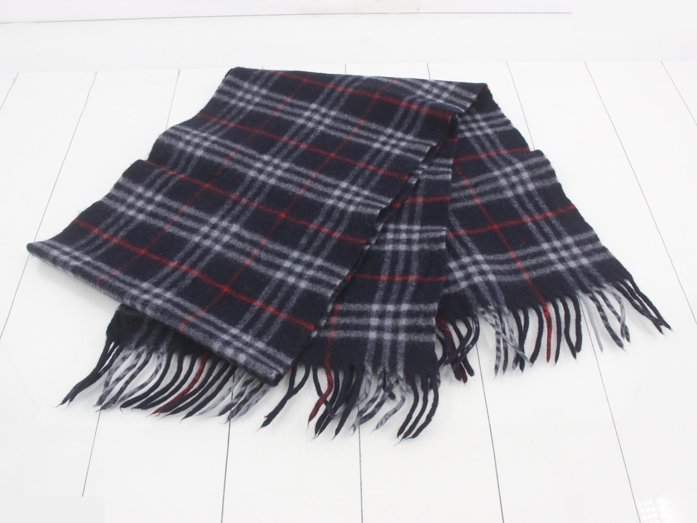 Nova Check Scarf, Navy, 100% Wool — view 3
