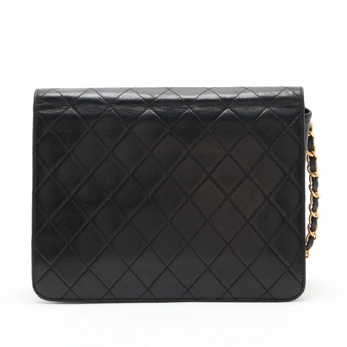 Matelassé Lambskin Chain Shoulder Bag, Push-Lock, Black with Gold Hardware — view 2