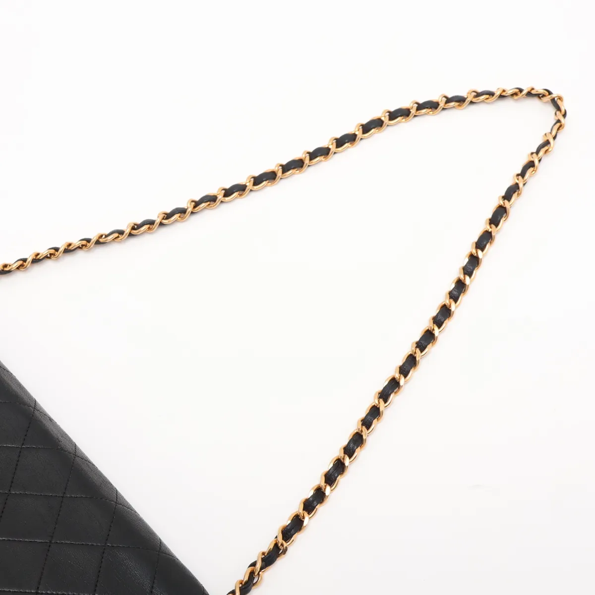 Matelassé Lambskin Chain Shoulder Bag, Push-Lock, Black with Gold Hardware — view 5
