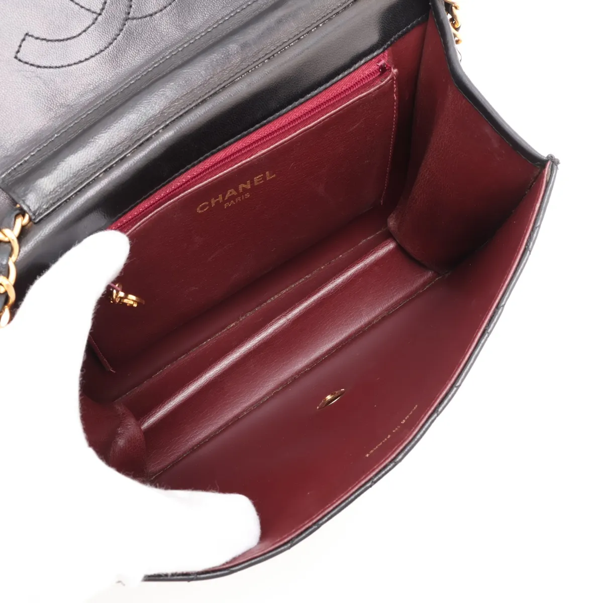 Matelassé Lambskin Chain Shoulder Bag, Push-Lock, Black with Gold Hardware — view 6