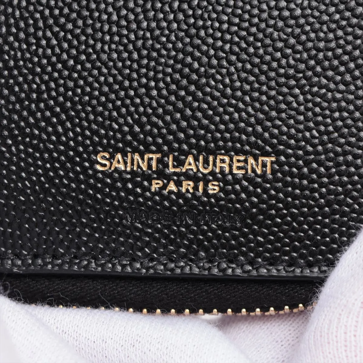 V Stitch YSL Logo BND668288 Leather Compact Wallet Black — view 6