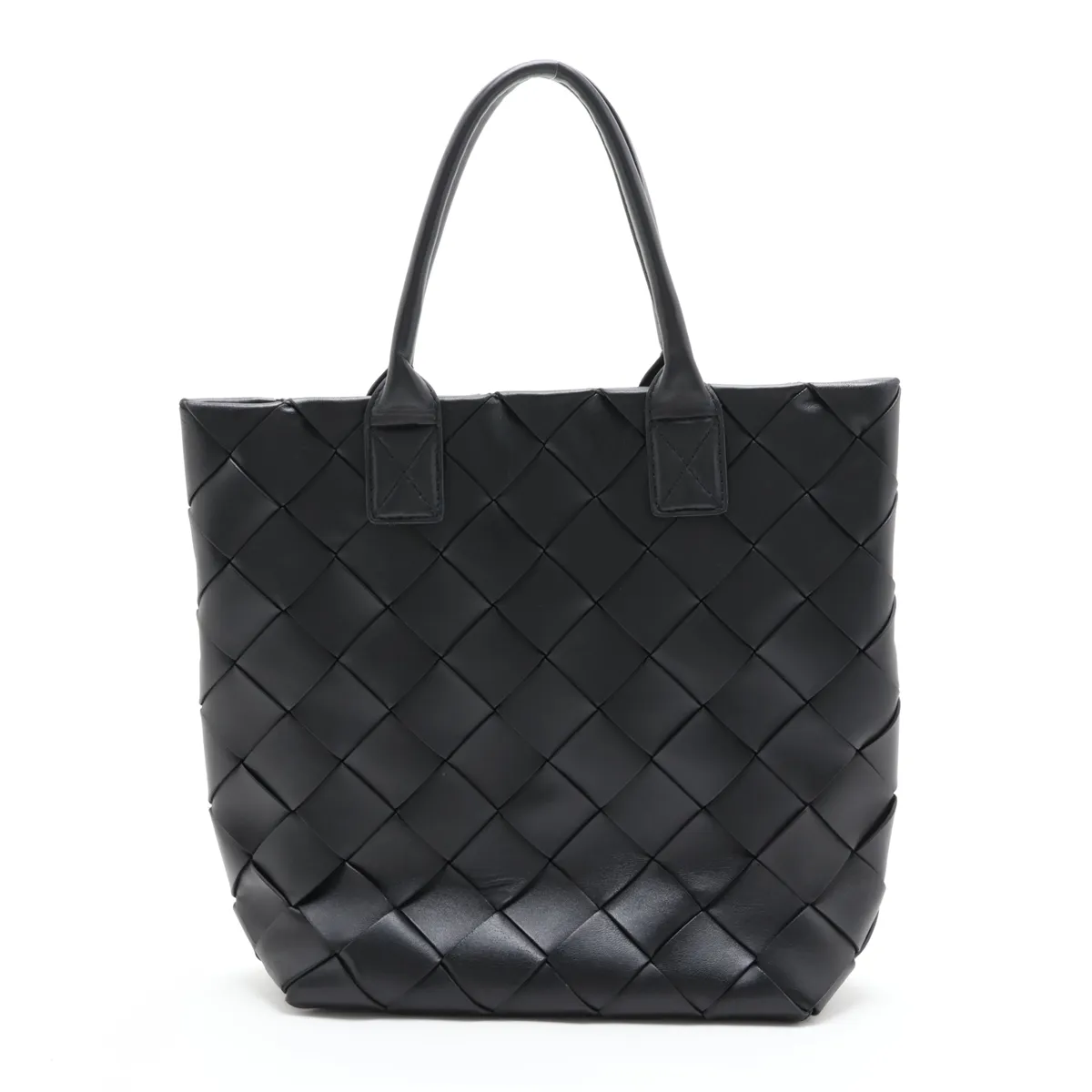 Maxi Intrecciato Leather Tote Bag, Black — view 2