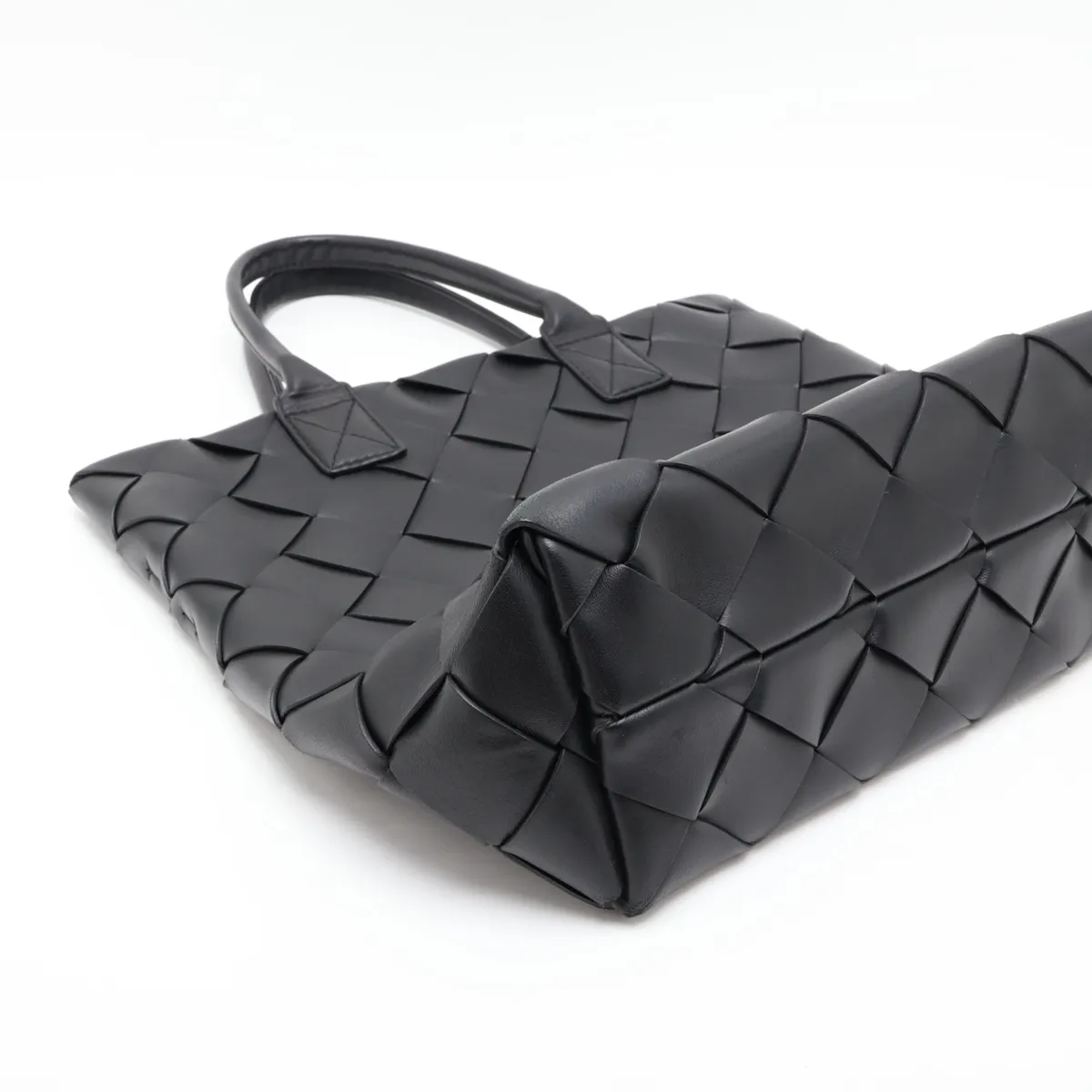 Maxi Intrecciato Leather Tote Bag, Black — view 4