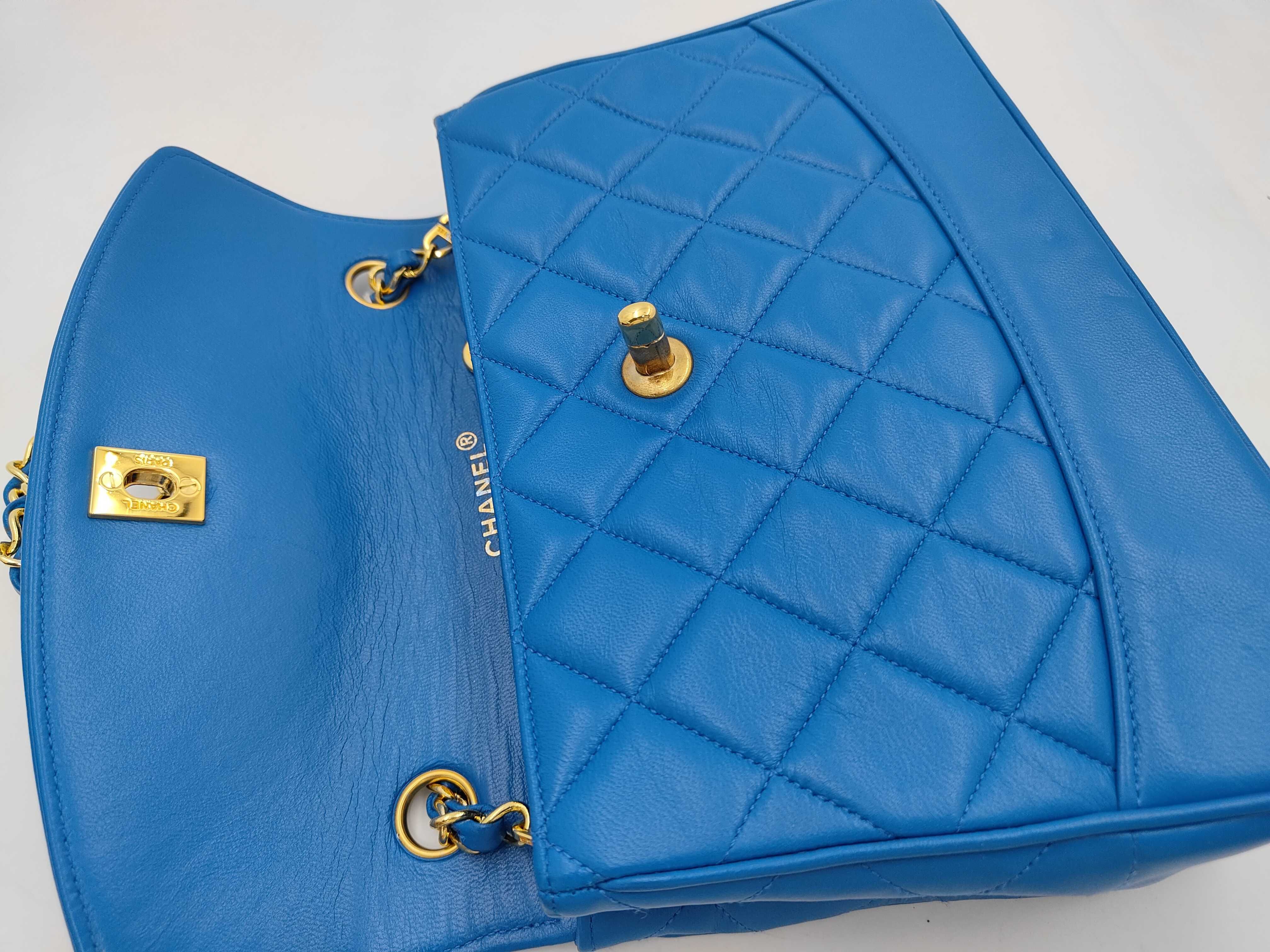 Vintage Trapezoid Single Flap Chain Shoulder Bag, Blue, 1795322 — view 7