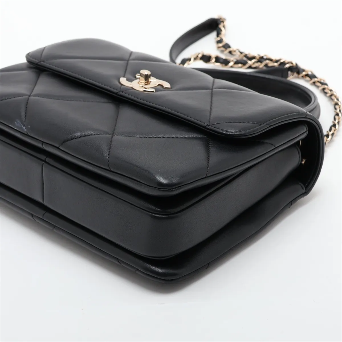 Trendy CC Lambskin 2-Way Handbag, Black with Gold Hardware, 28422447, serial number in the 28 range. — view 3