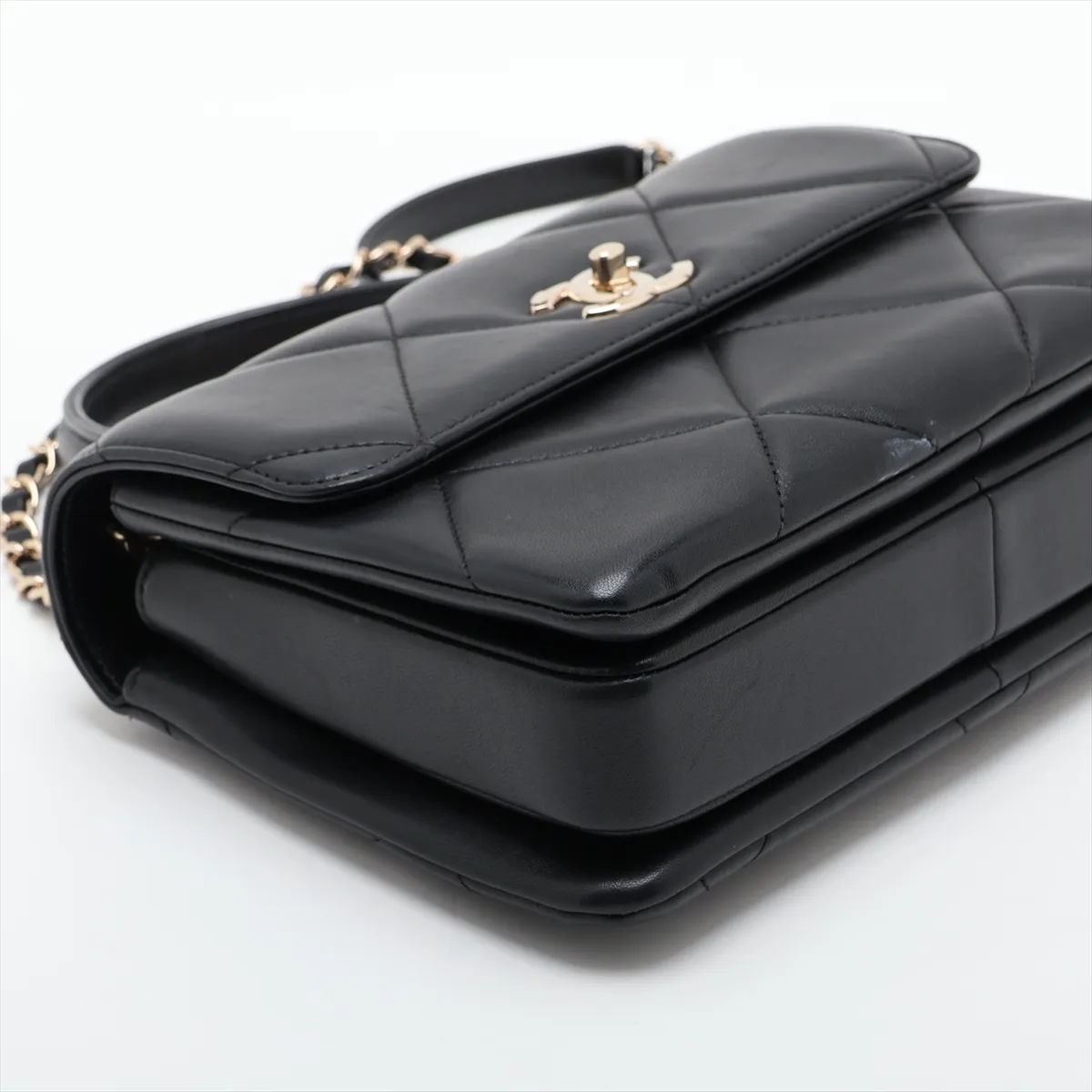 Trendy CC Lambskin 2-Way Handbag, Black with Gold Hardware, 28422447, serial number in the 28 range. — view 4