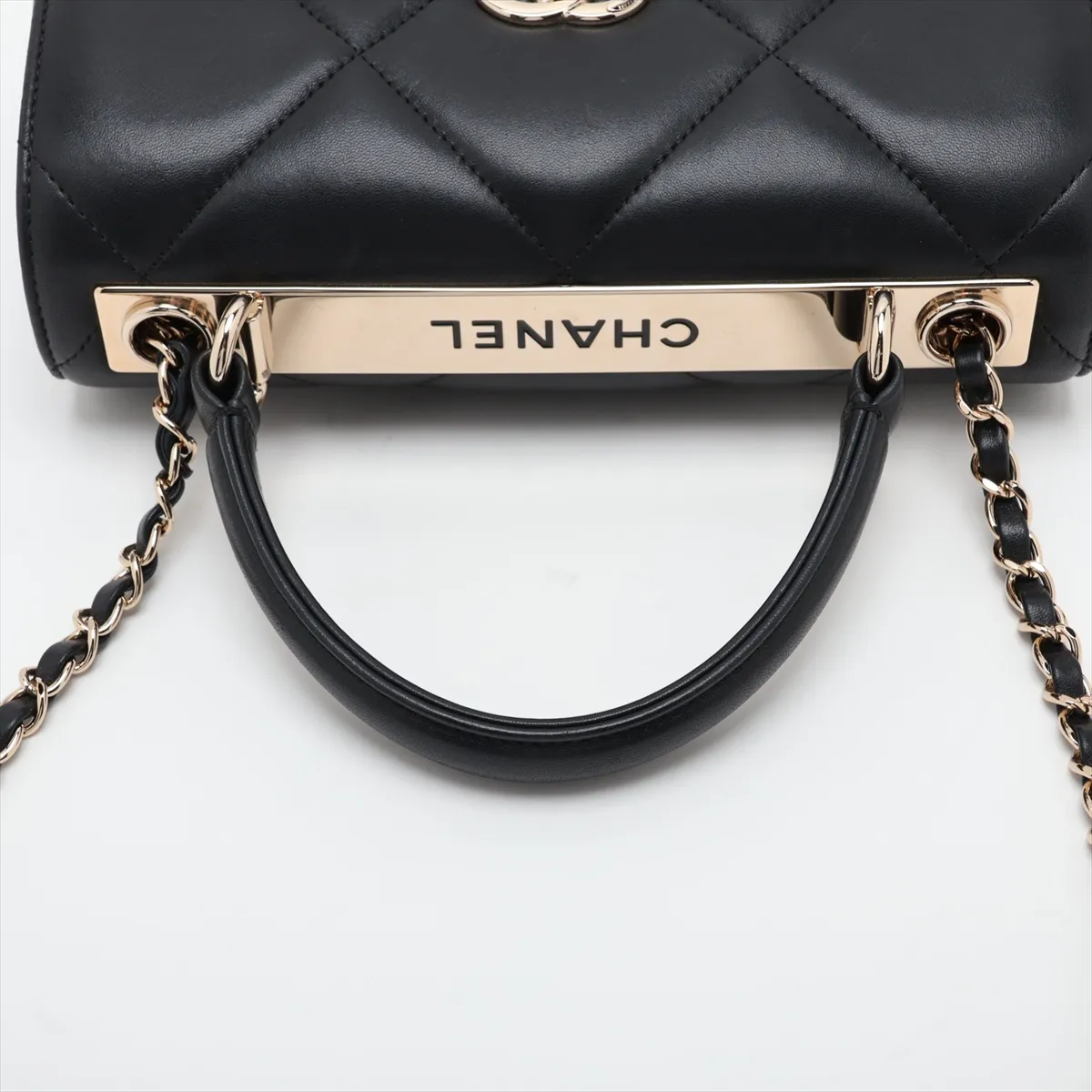 Trendy CC Lambskin 2-Way Handbag, Black with Gold Hardware, 28422447, serial number in the 28 range. — view 5