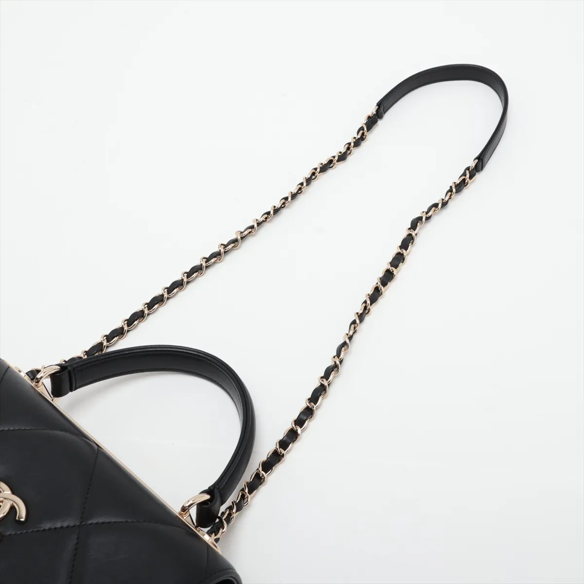 Trendy CC Lambskin 2-Way Handbag, Black with Gold Hardware, 28422447, serial number in the 28 range. — view 7