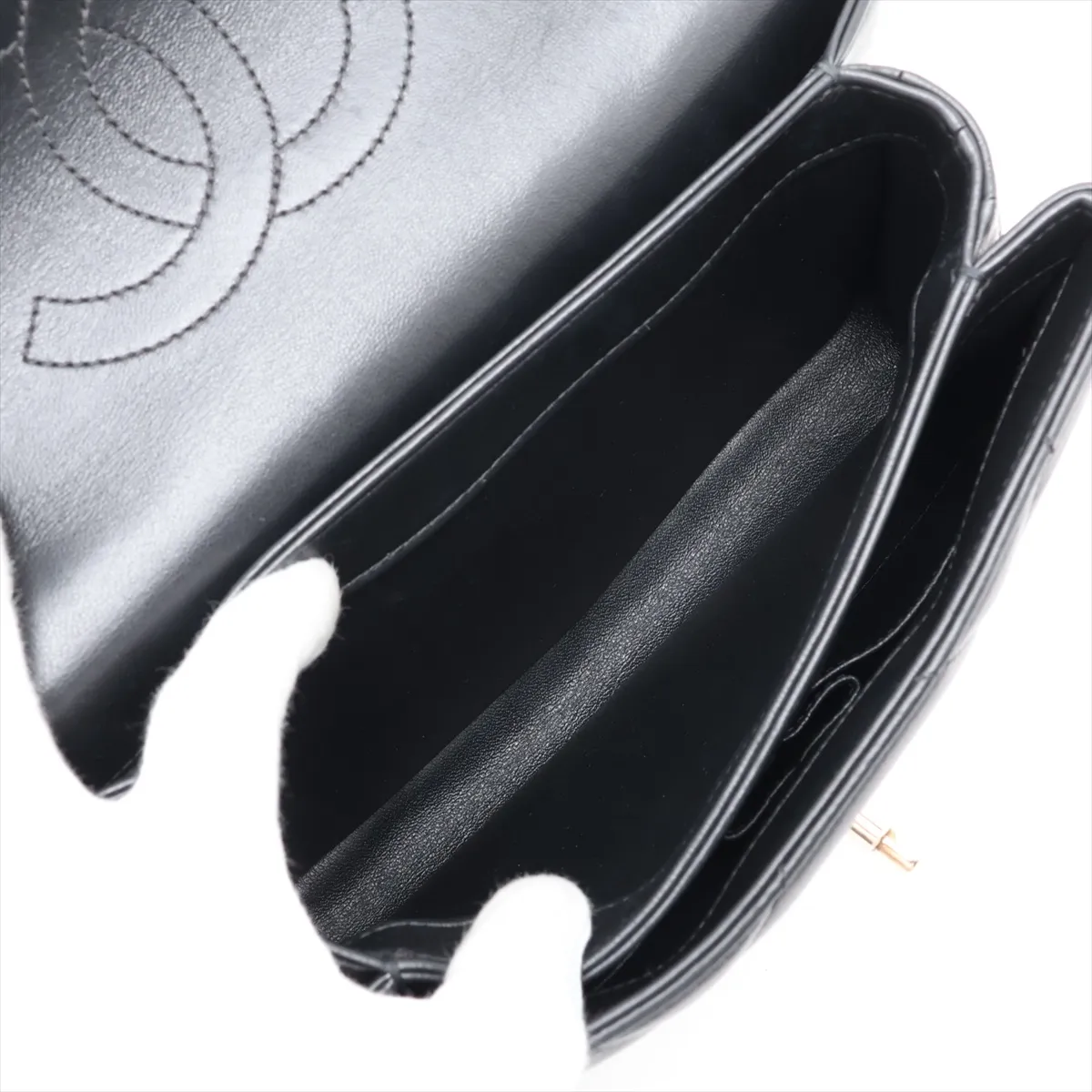 Trendy CC Lambskin 2-Way Handbag, Black with Gold Hardware, 28422447, serial number in the 28 range. — view 9