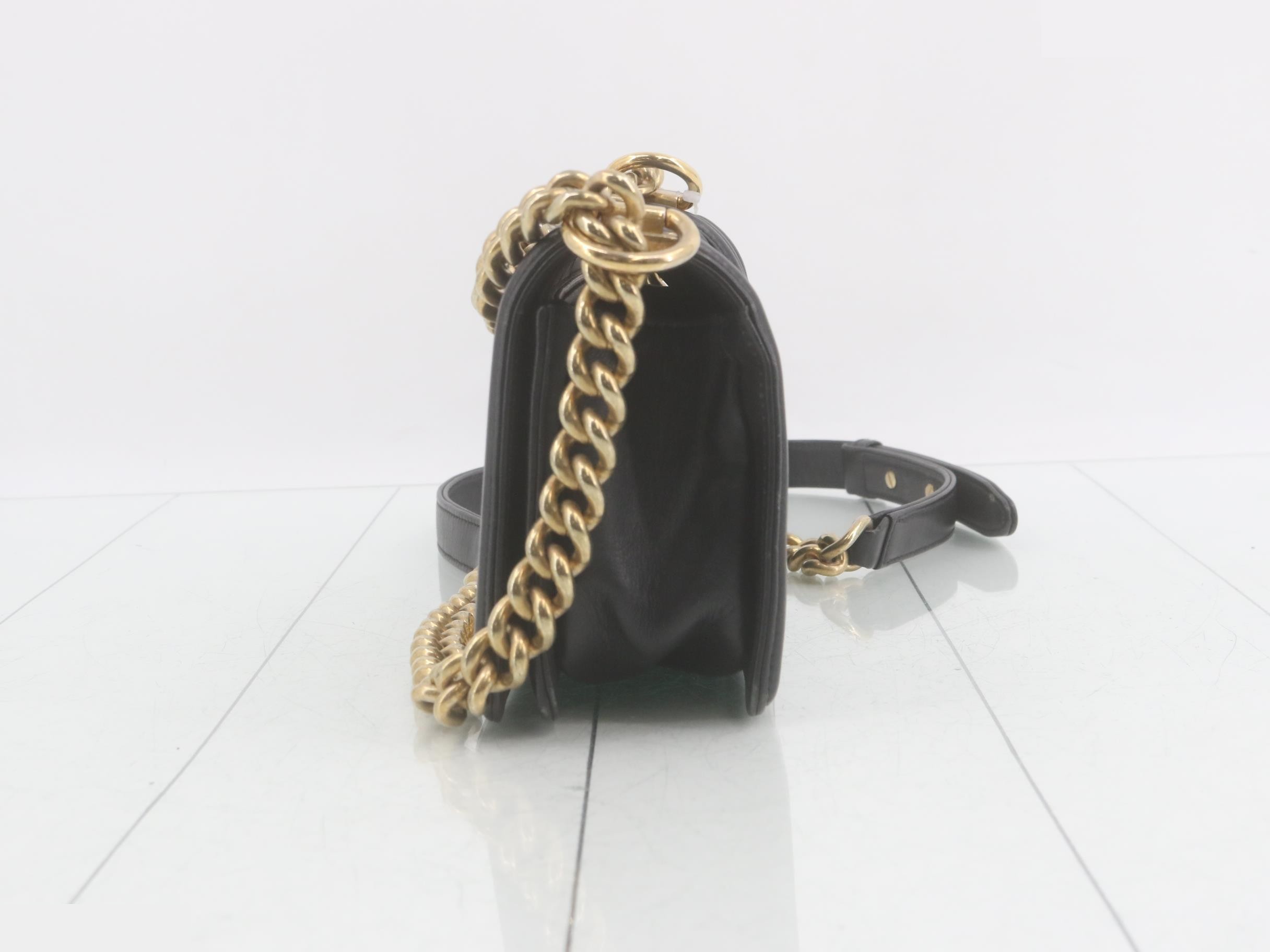 Boy Chanel Leather Chain Shoulder Bag, Black — view 3