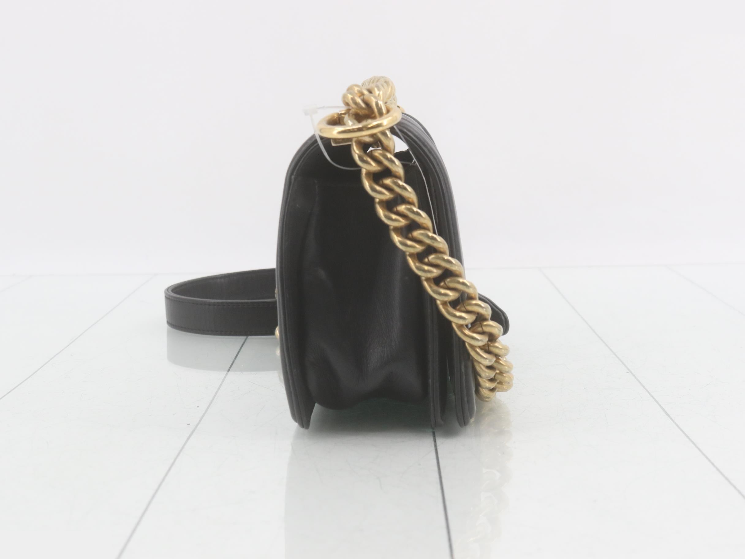 Boy Chanel Leather Chain Shoulder Bag, Black — view 4