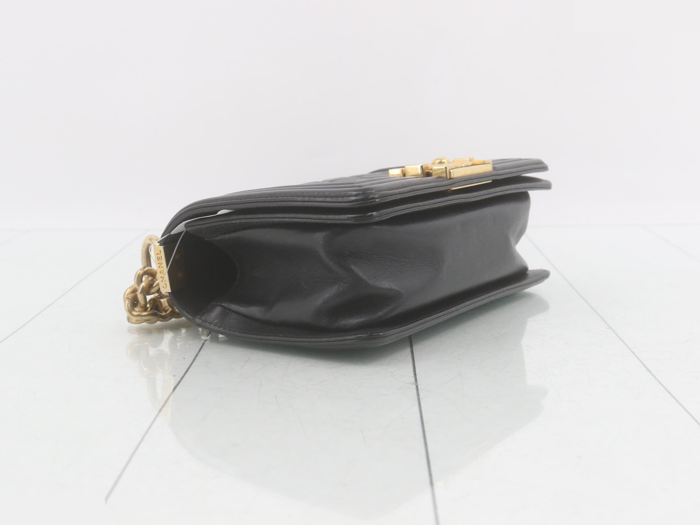 Boy Chanel Leather Chain Shoulder Bag, Black — view 5