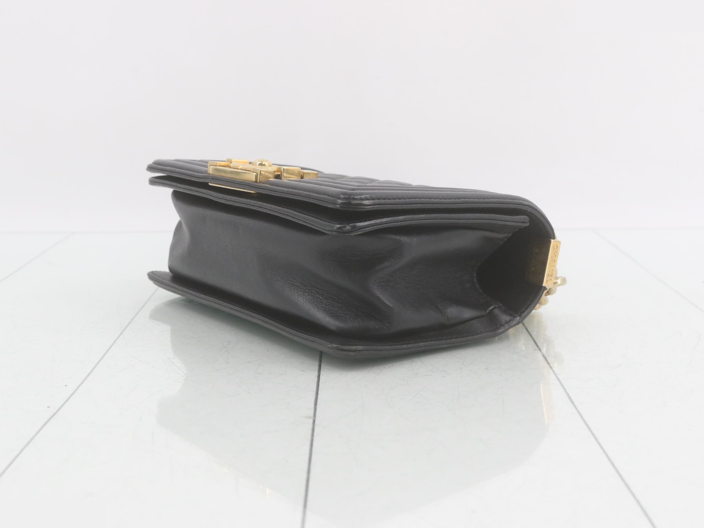 Boy Chanel Leather Chain Shoulder Bag, Black — view 6