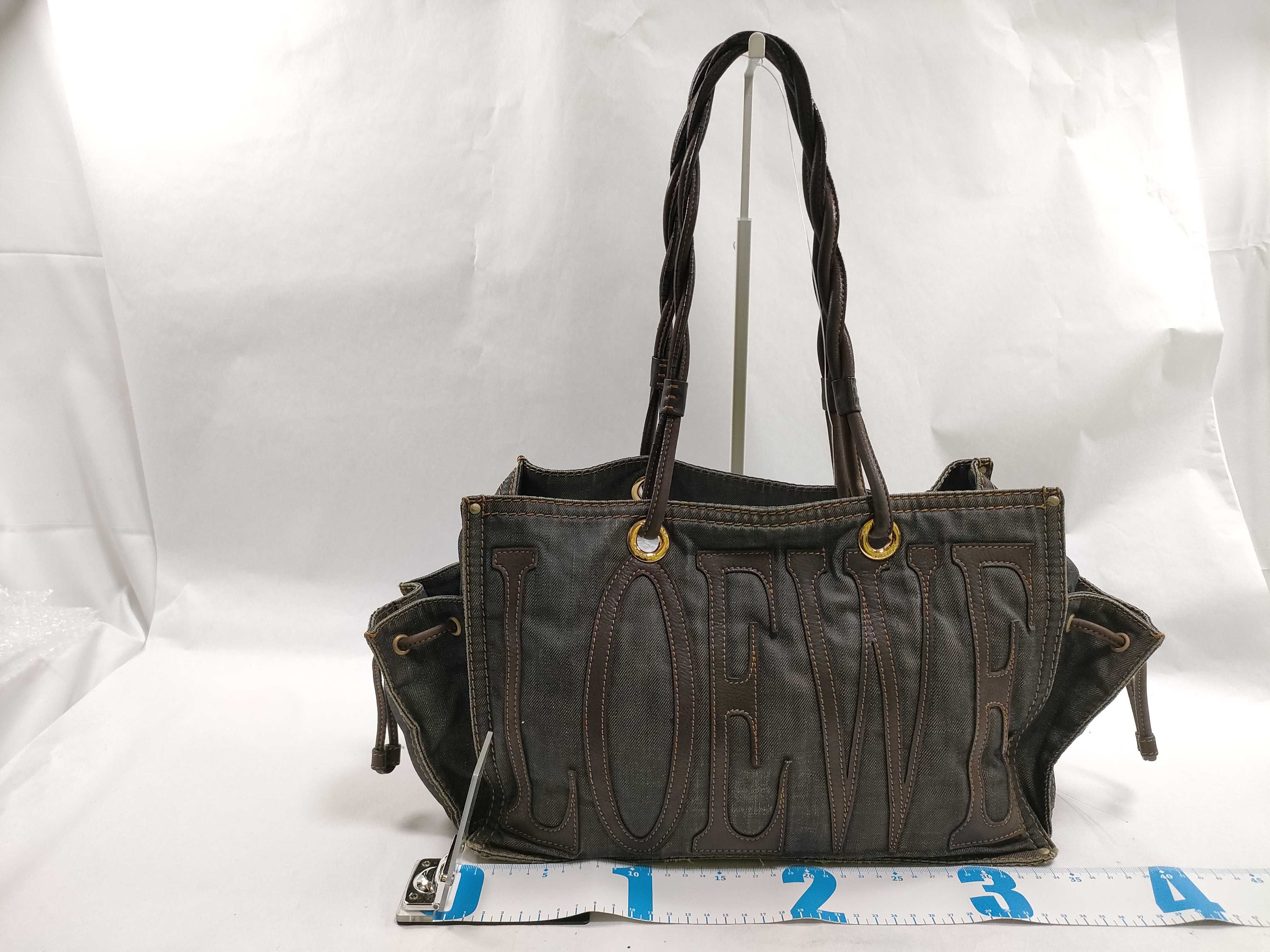 Anagram Shopper Denim x Leather Tote Bag Navy Tote Bag — view 2