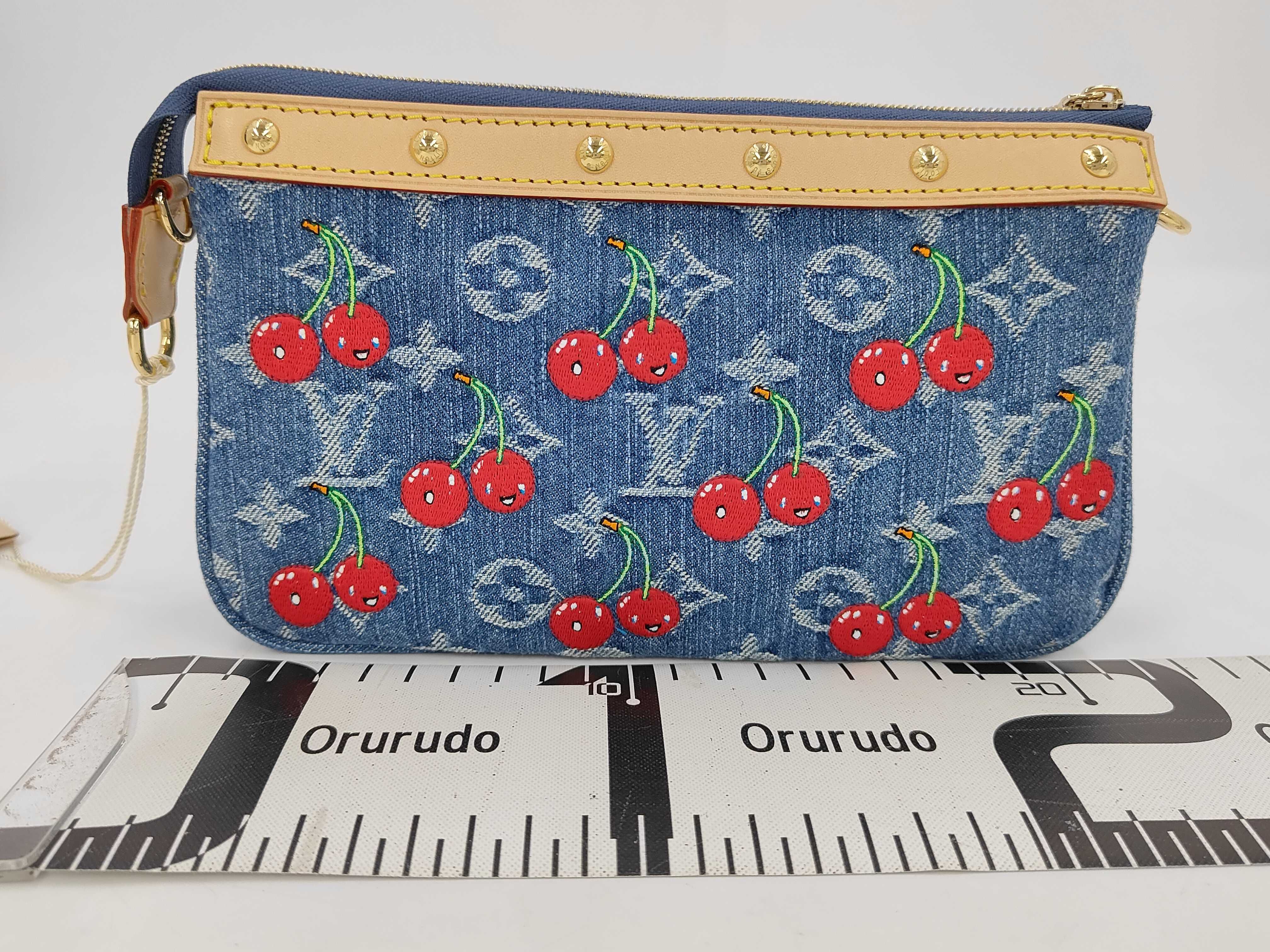 LV x TM Takashi Murakami Denim Monogram Cherry Pochette Accessoires 2-way Chain Shoulder Bag with Tags, RFID Recognized. — view 2