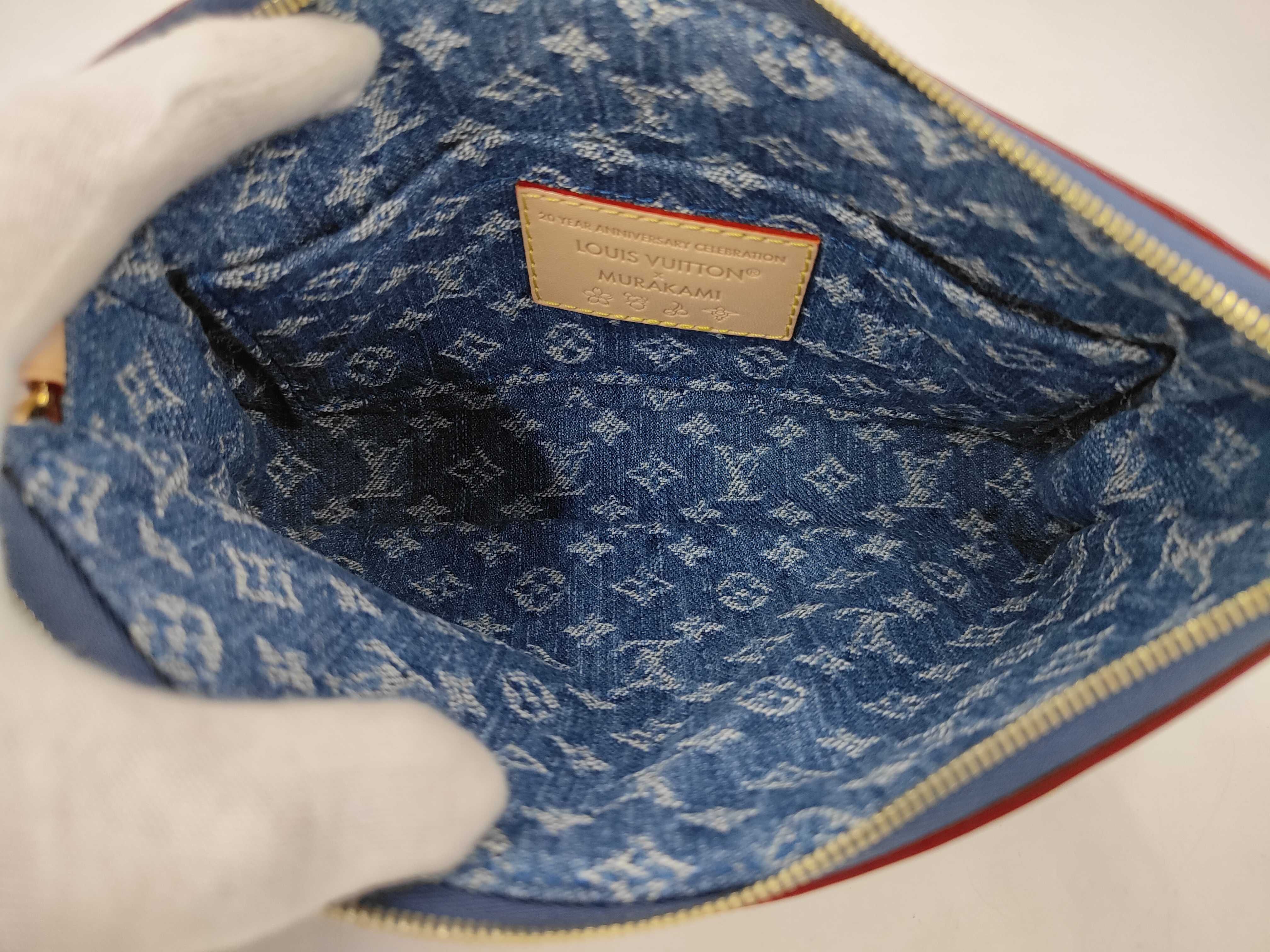 LV x TM Takashi Murakami Denim Monogram Cherry Pochette Accessoires 2-way Chain Shoulder Bag with Tags, RFID Recognized. — view 6