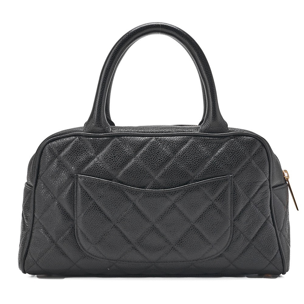 Caviar leather matelassé Boston handbag, black, gold hardware, serial number 8. — view 2