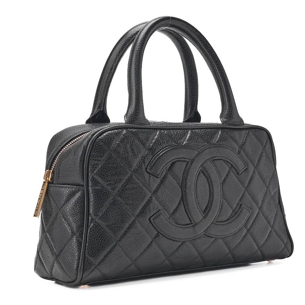 Caviar leather matelassé Boston handbag, black, gold hardware, serial number 8. — view 3