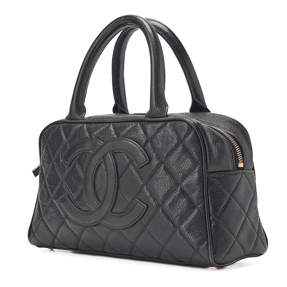 Caviar leather matelassé Boston handbag, black, gold hardware, serial number 8. — view 4