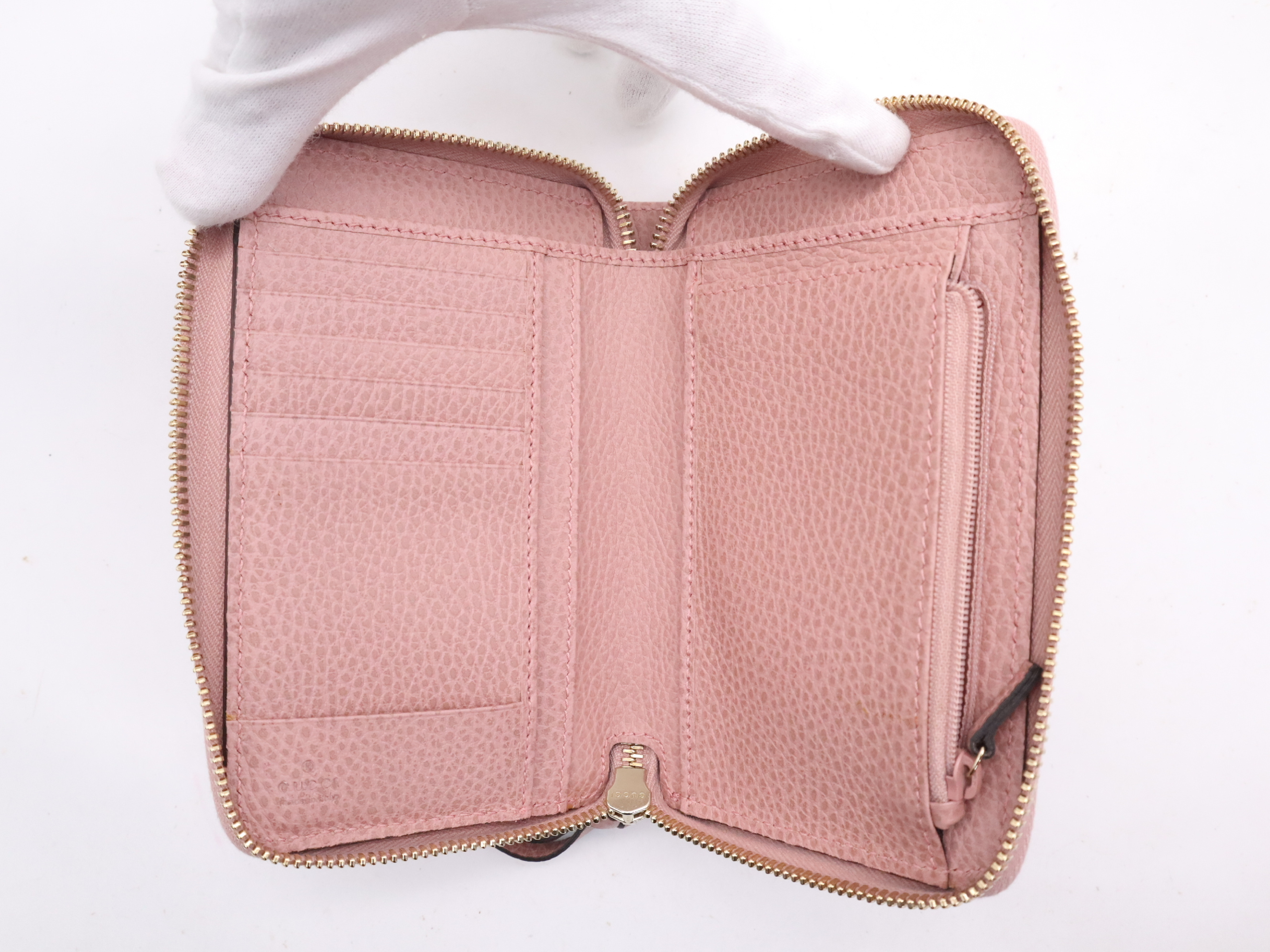 354497 Leather Swing Round Zipper Wallet, Pink, with Box — view 8