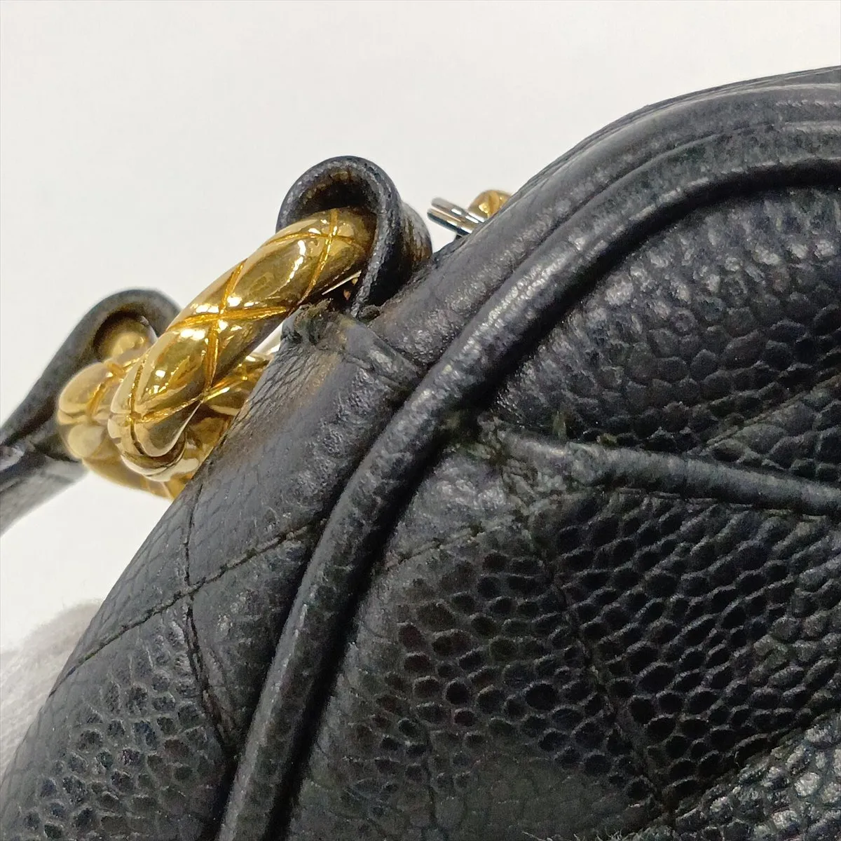 Matelassé Caviar Skin Chain Shoulder Bag, Black with Gold Hardware, 2667057, Serial Number 26 — view 12